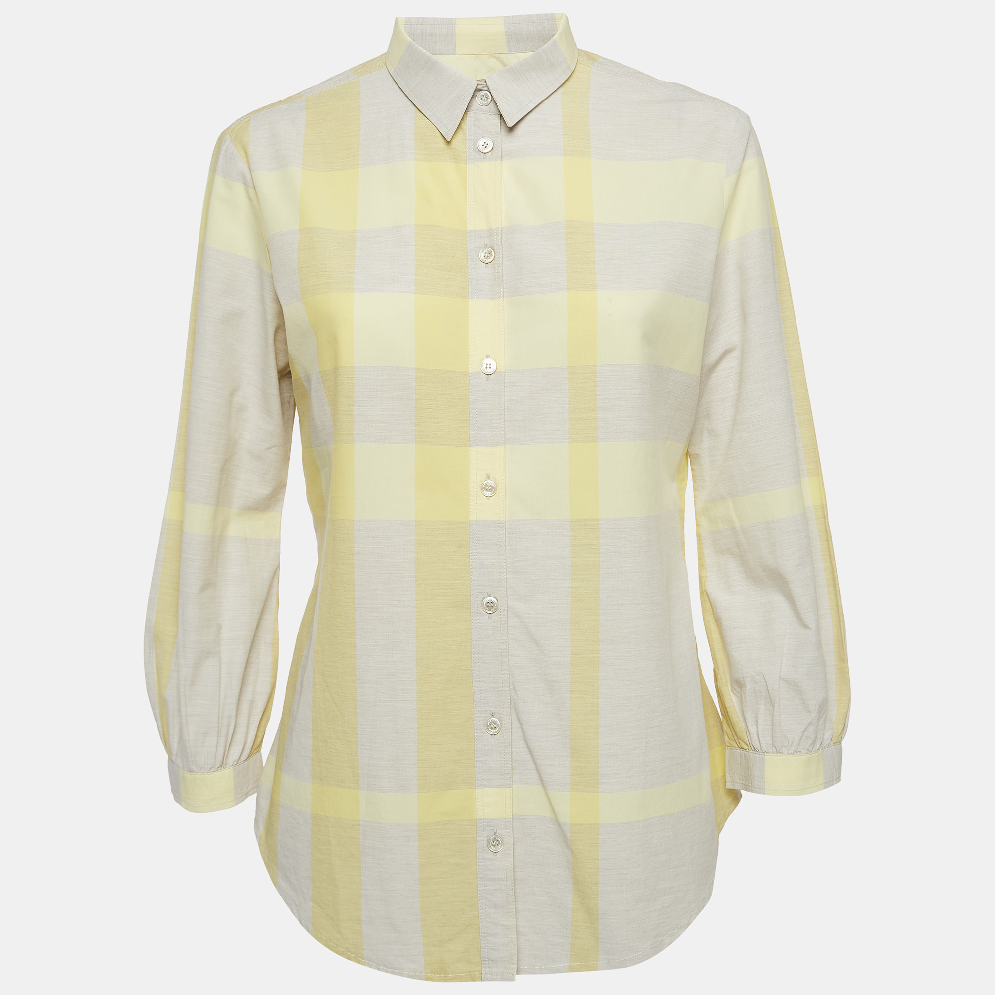 Burberry brit yellow checked cotton three-quarter sleeve shirt m
