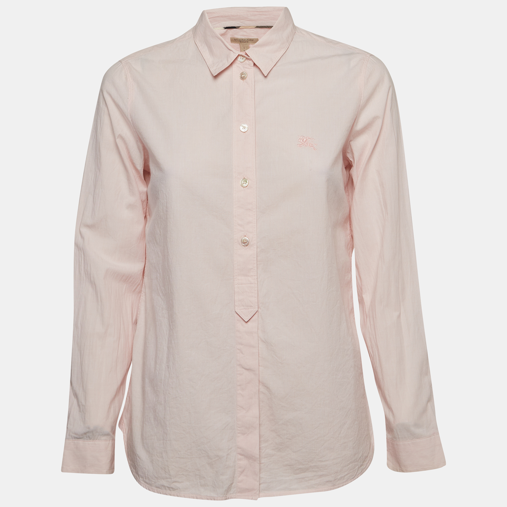 Burberry brit pink pinstriped cotton button front shirt s