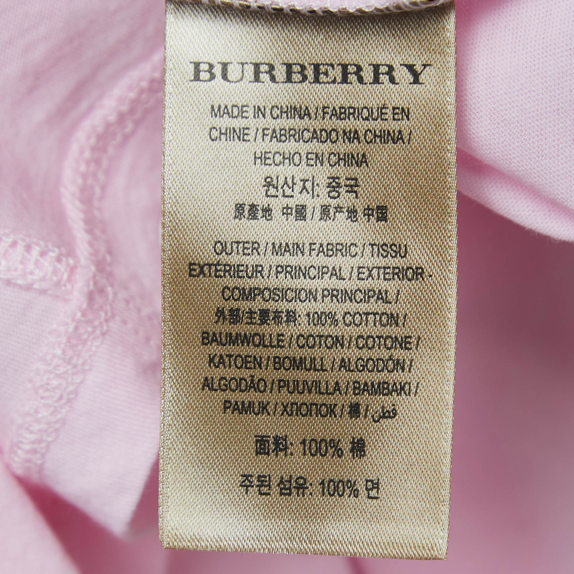 Burberry London Light Pink Logo Embroidered Cotton V-Neck T-Shirt L