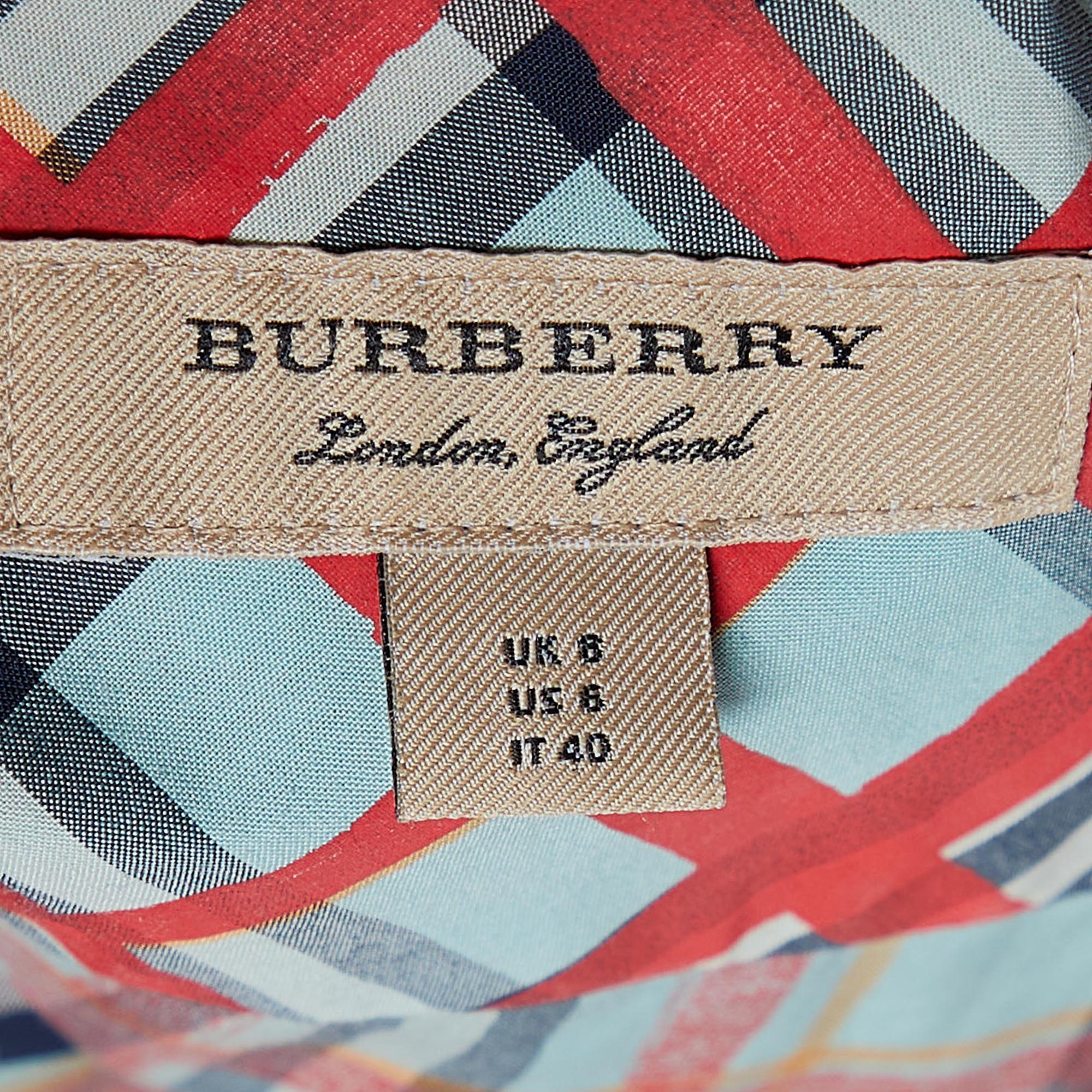 Burberry London Multicolor Plaid Painted Cotton Belted Shirt Dress S