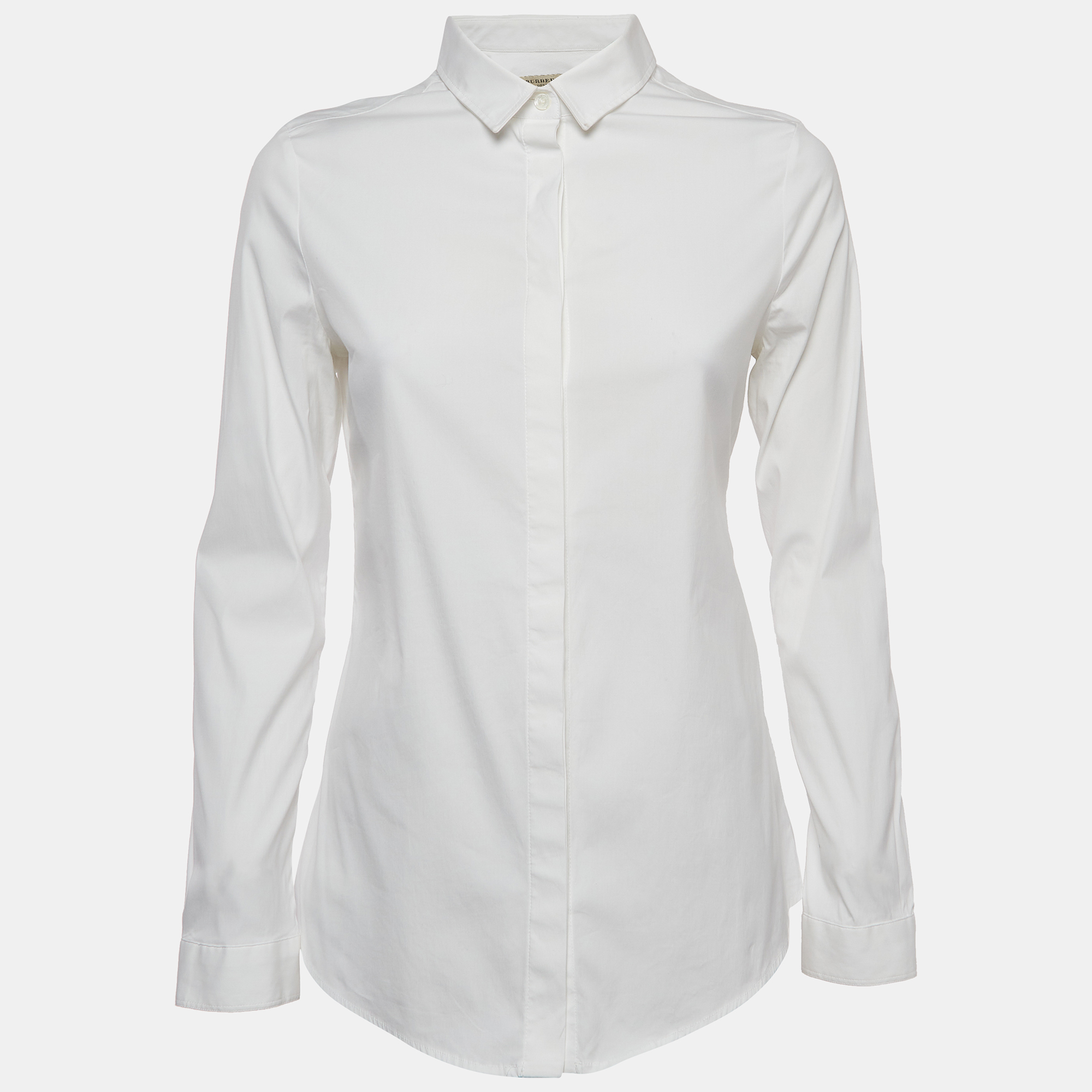 Burberry London White Cotton Button Front Full Sleeve Shirt S