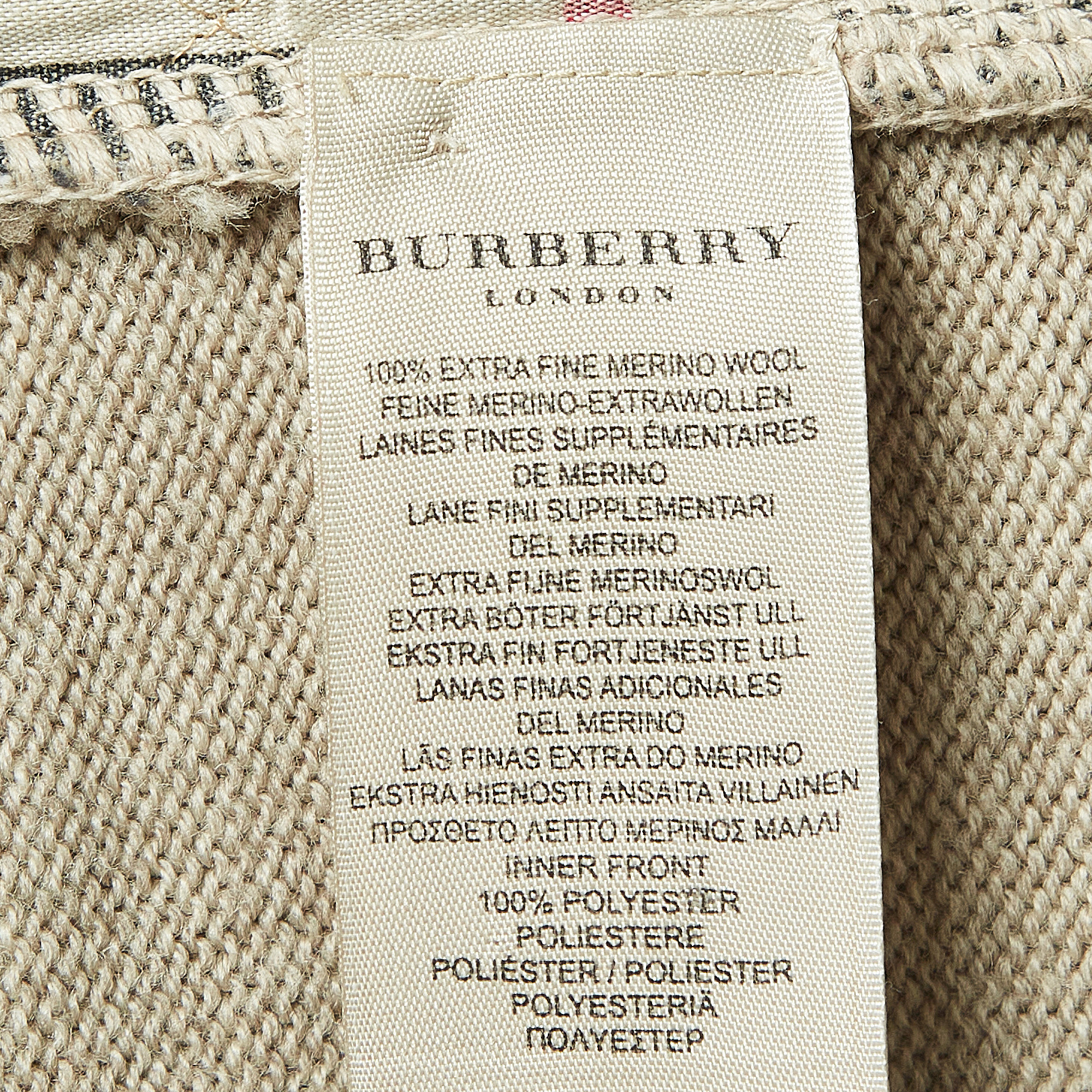 Burberry London Beige Merino Wool Zip-Up Sweater L