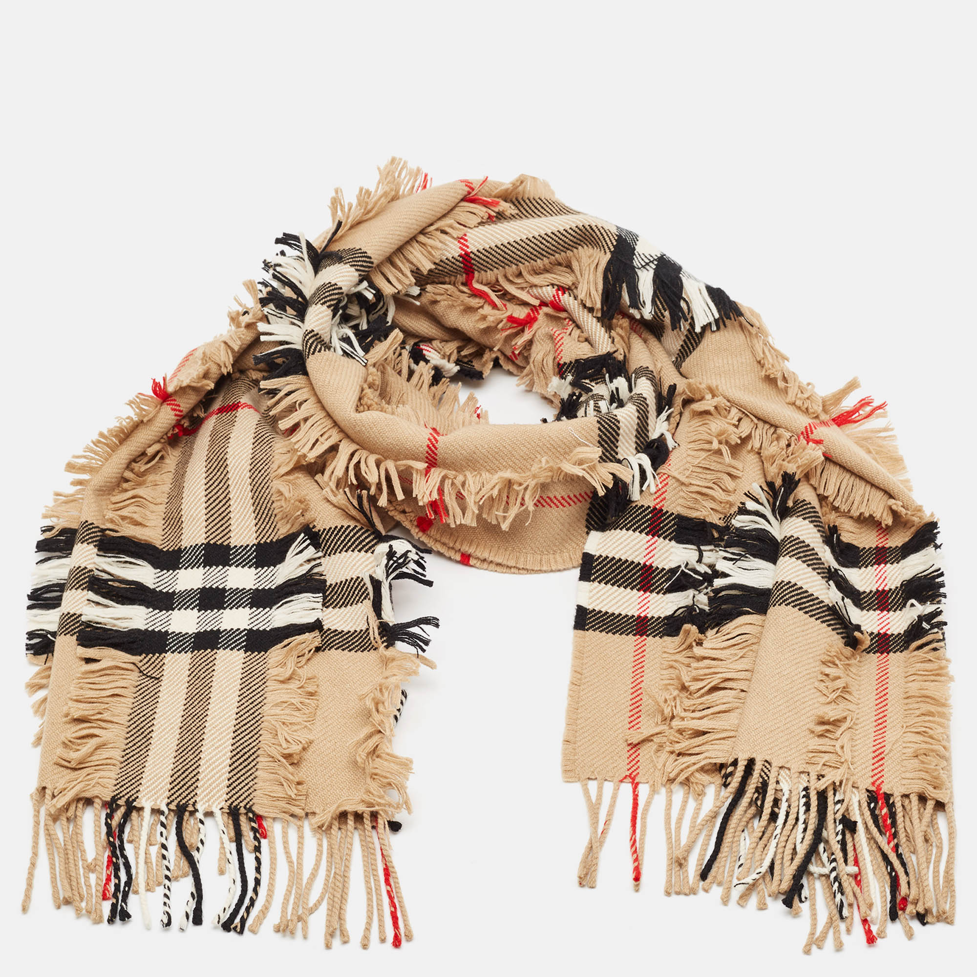 Burberry Beige Giant Check Cashmere Fil Coupe Scarf