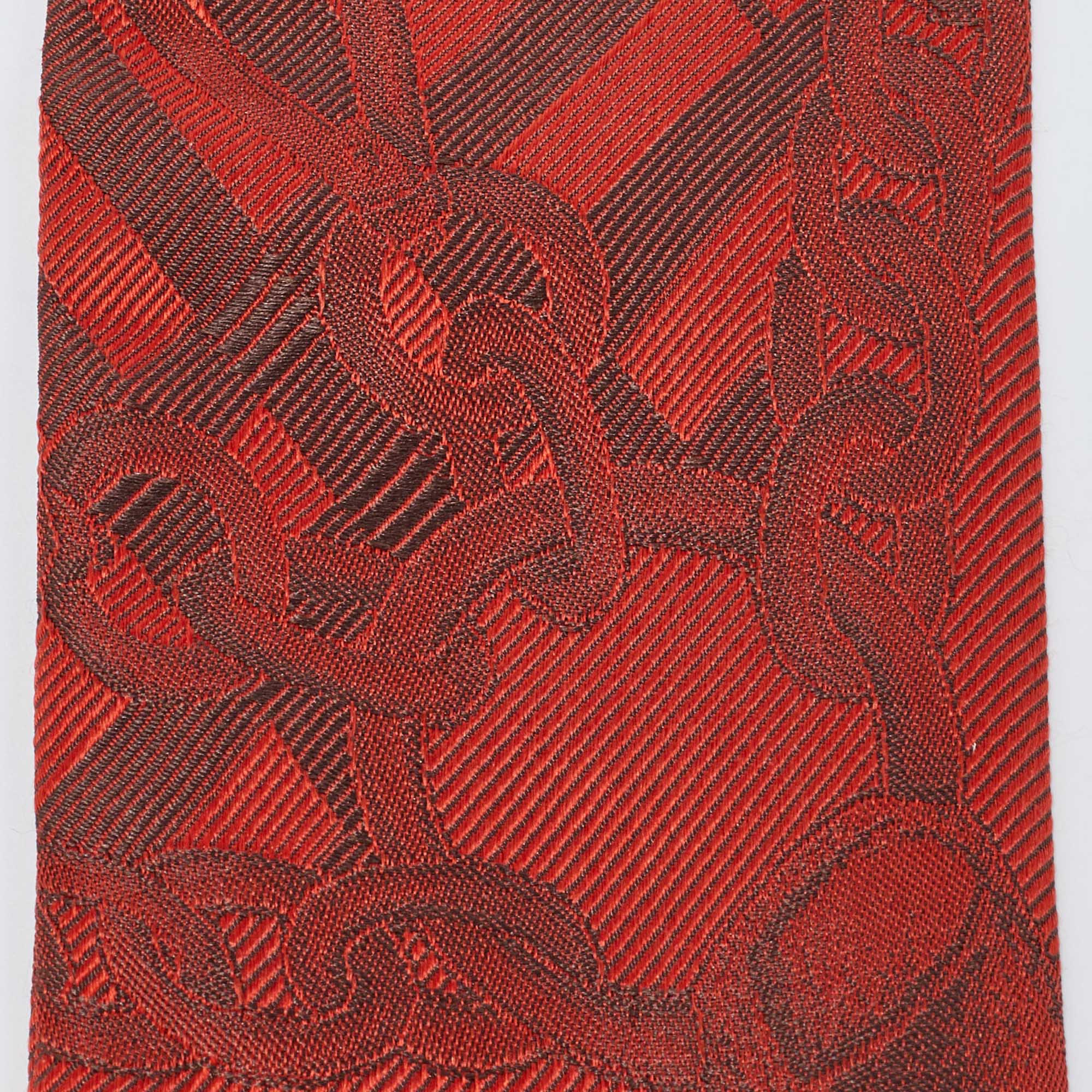 Burberry Red D-Ring Detail Chain Silk Jacquard Ribbon Scarf