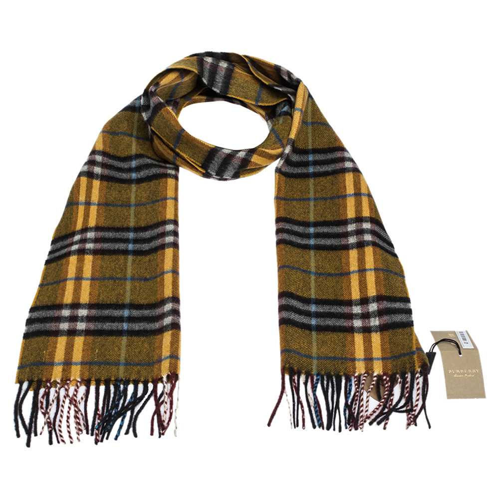 Image of Burberry Amber Yellow Castleford Check Cashmere Scarf