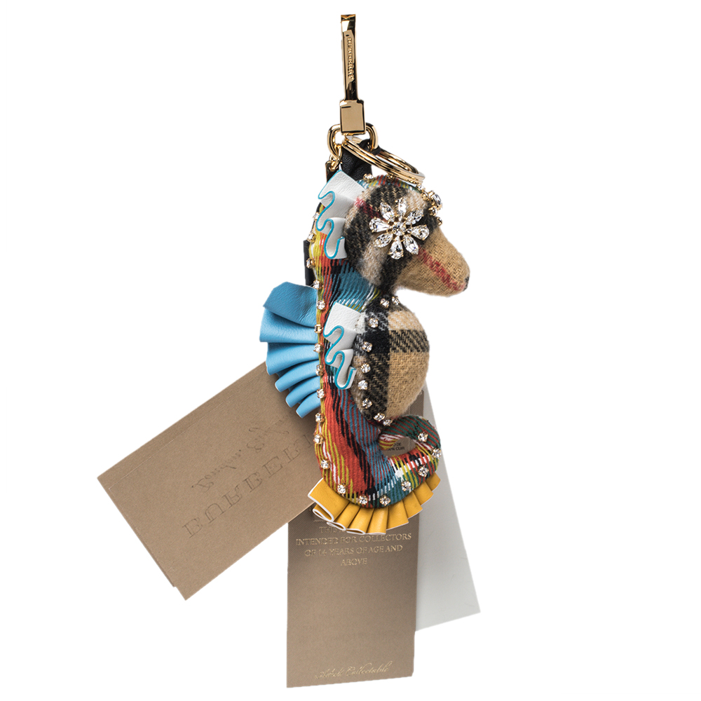 Burberry Multicolor Check Fabric Seahorse Crystal Embellished Bag Charm female