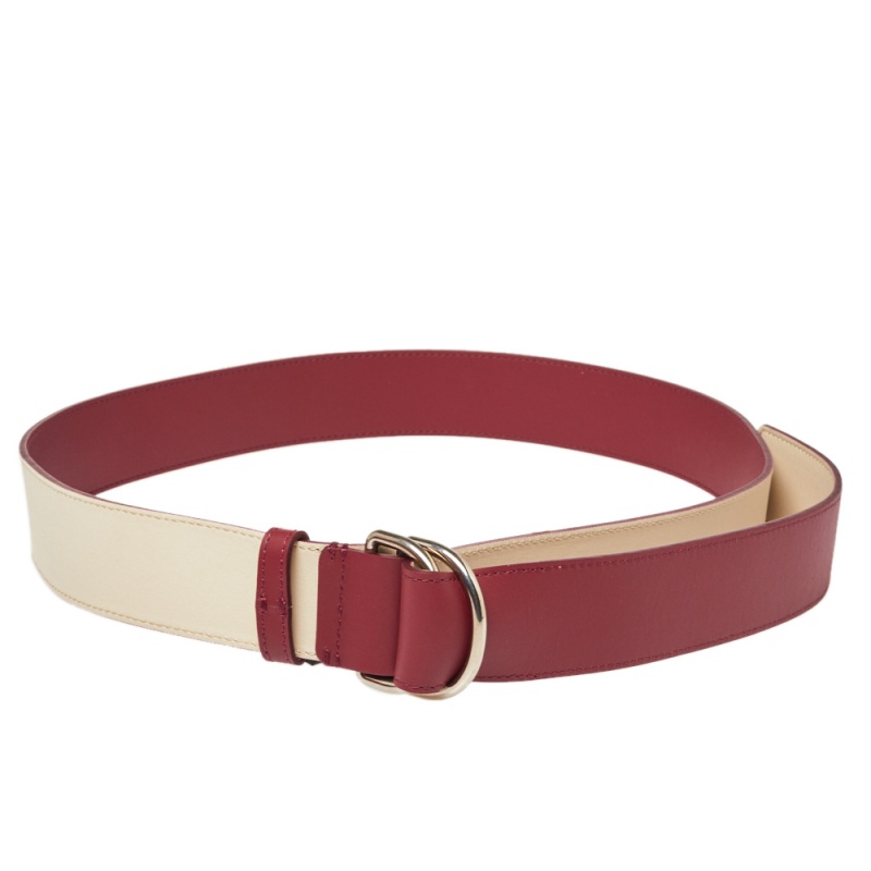 Burberry wine red/ivory leather double d ring reversible belt s