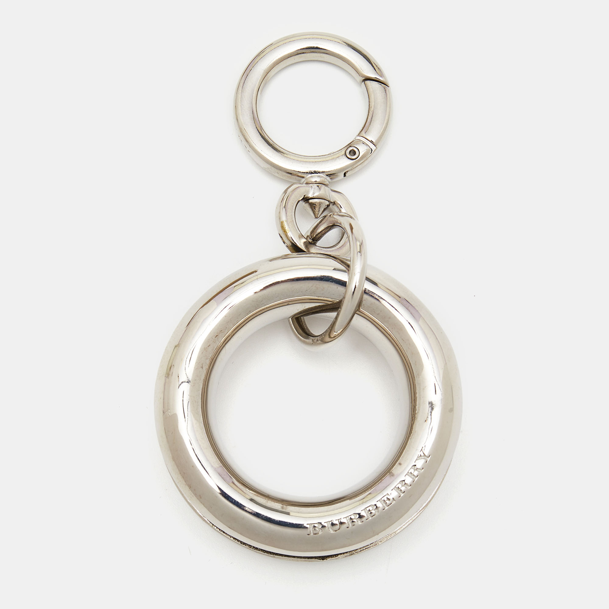 Burberry Leather Silver Tone Key Chain