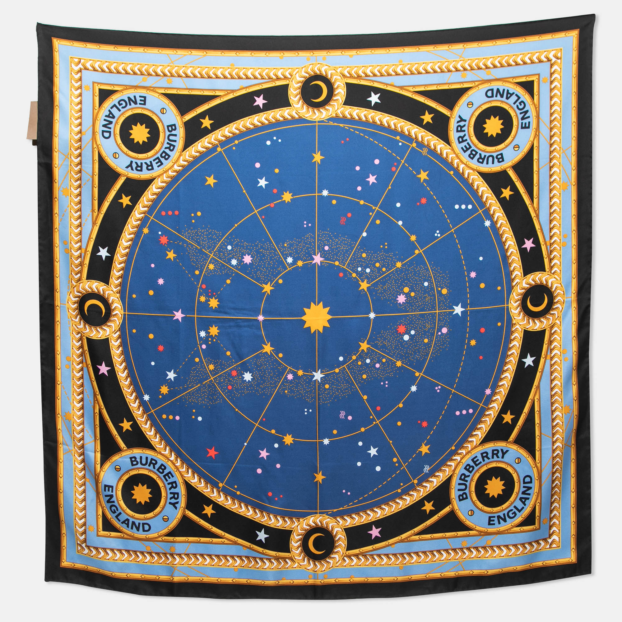 Burberry Ocean Blue Astrological Print Silk Scarf
