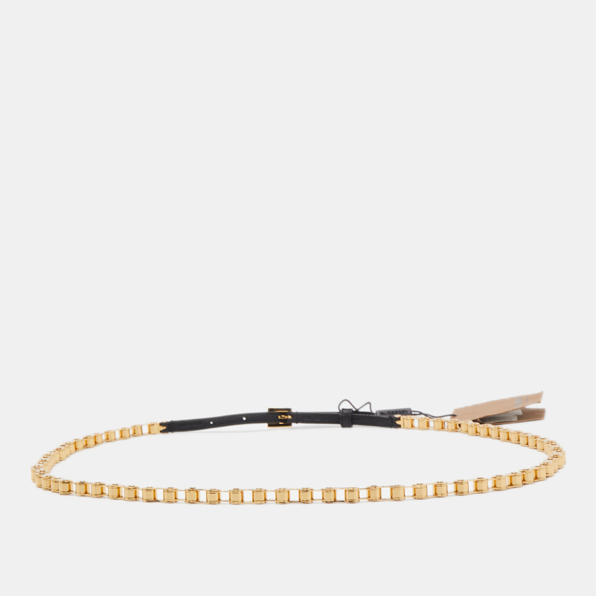 Burberry Black Gold Plated Metal And Leather Bike Chain Belt 95CM