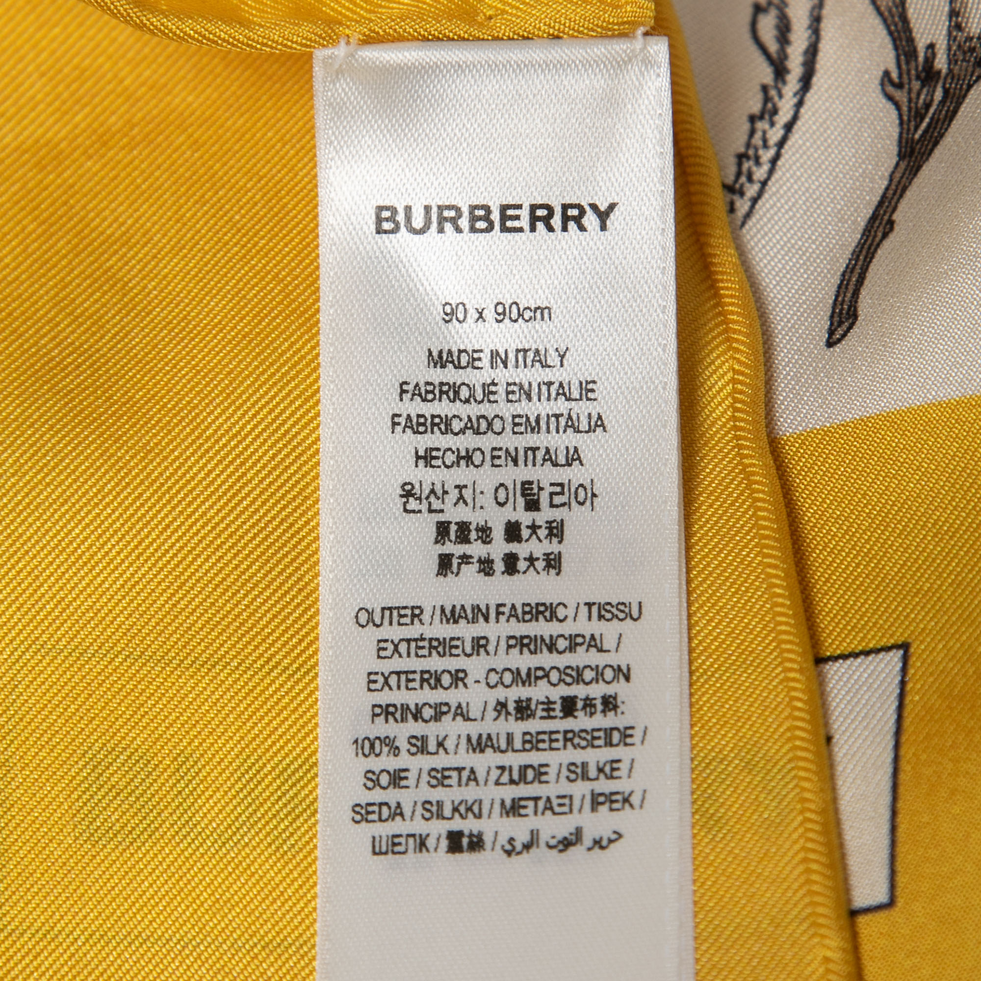 Burberry Yellow Botanical Study Print Silk Scarf