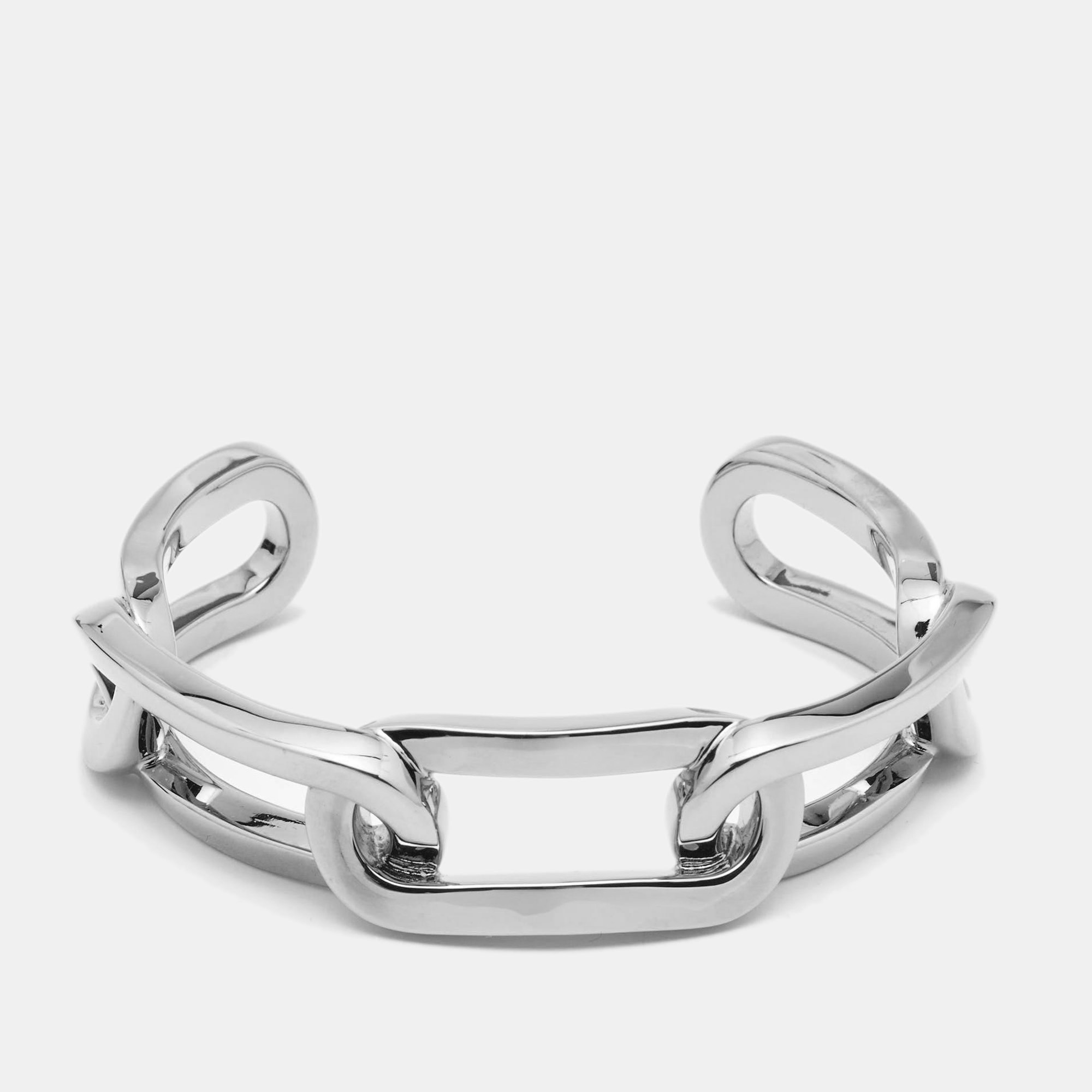 Burberry Chain Link Motif Silver Tone Open Cuff Bracelet M