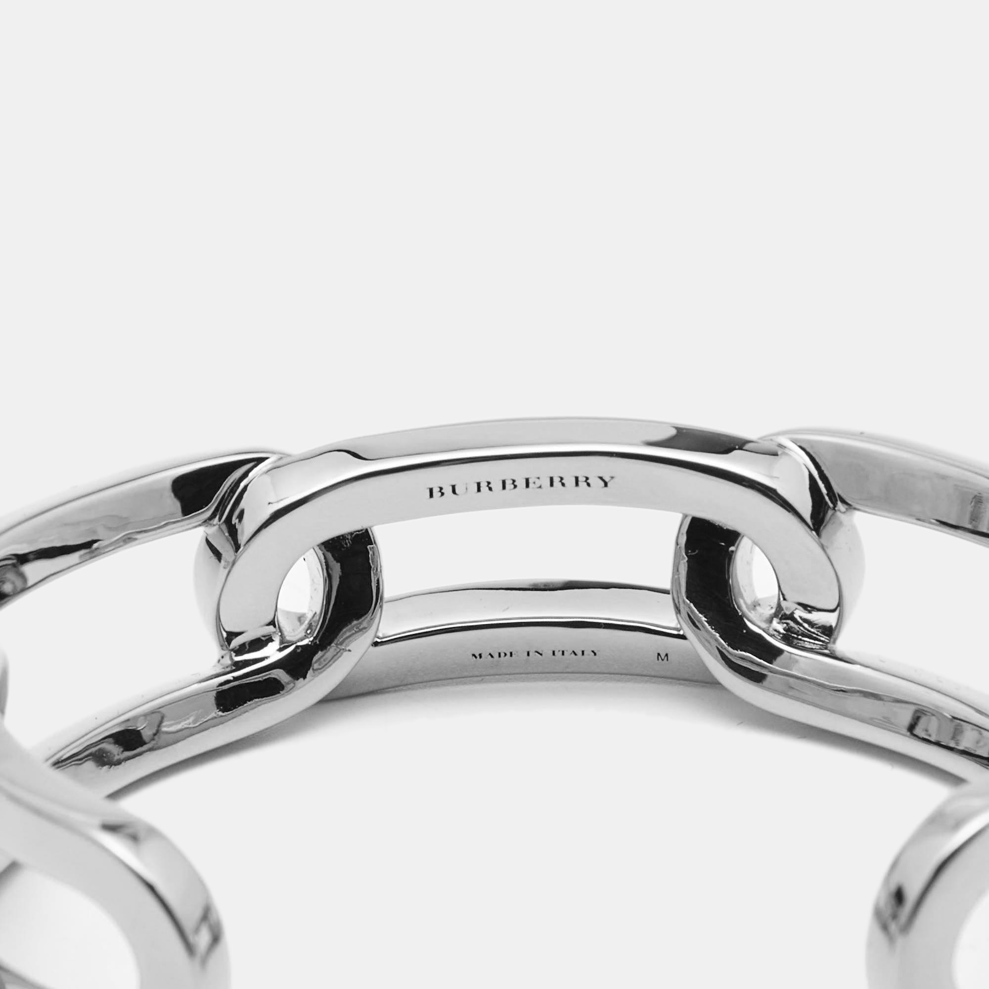 Burberry Chain Link Motif Silver Tone Open Cuff Bracelet M