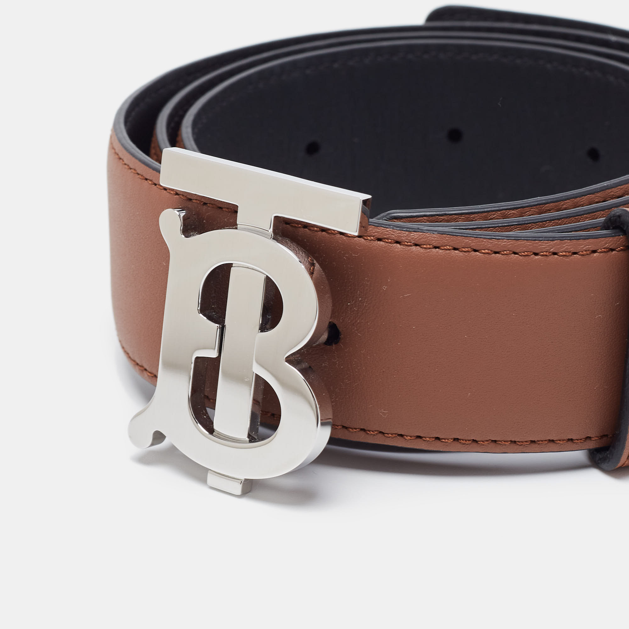Burberry Black/Brown Leather TB Logo Reversible Belt S