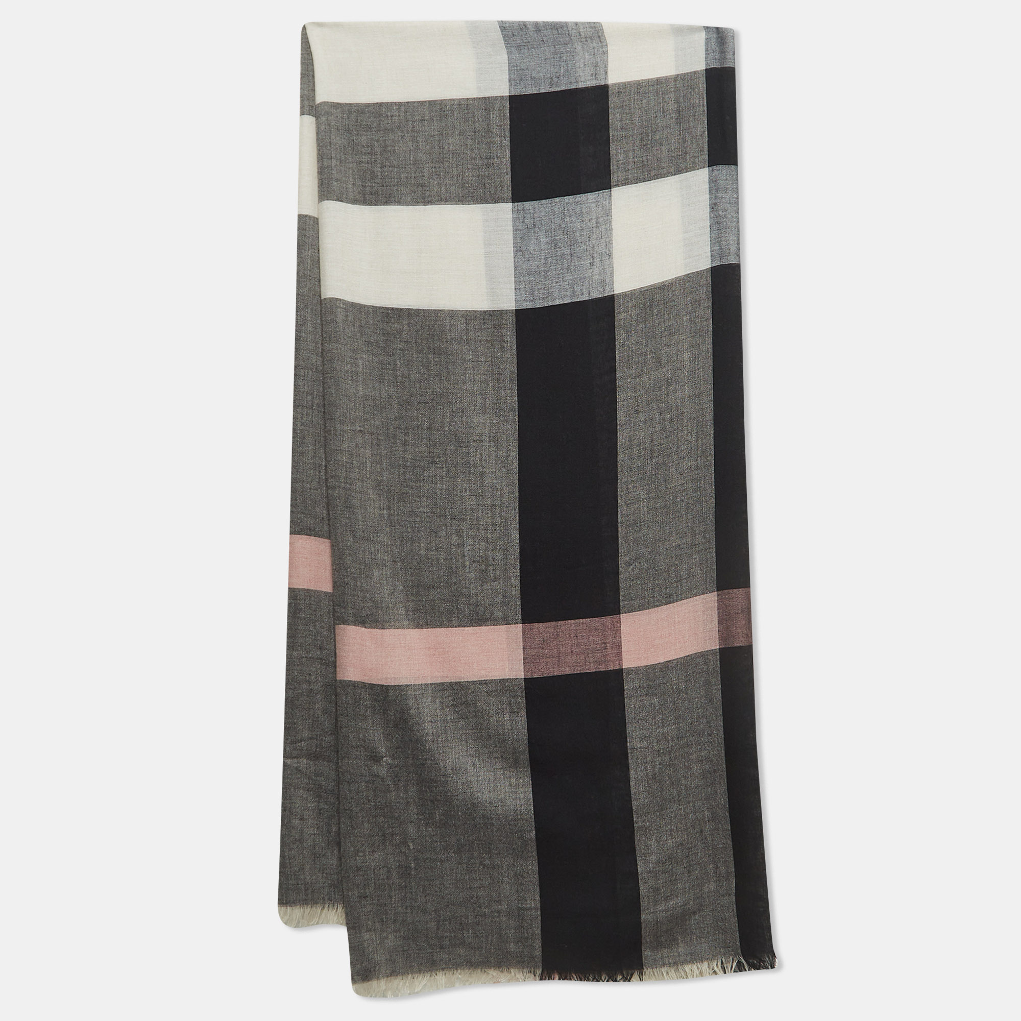 Burberry Grey/White Mega Checked Modal And Silk Sqaure Scarf