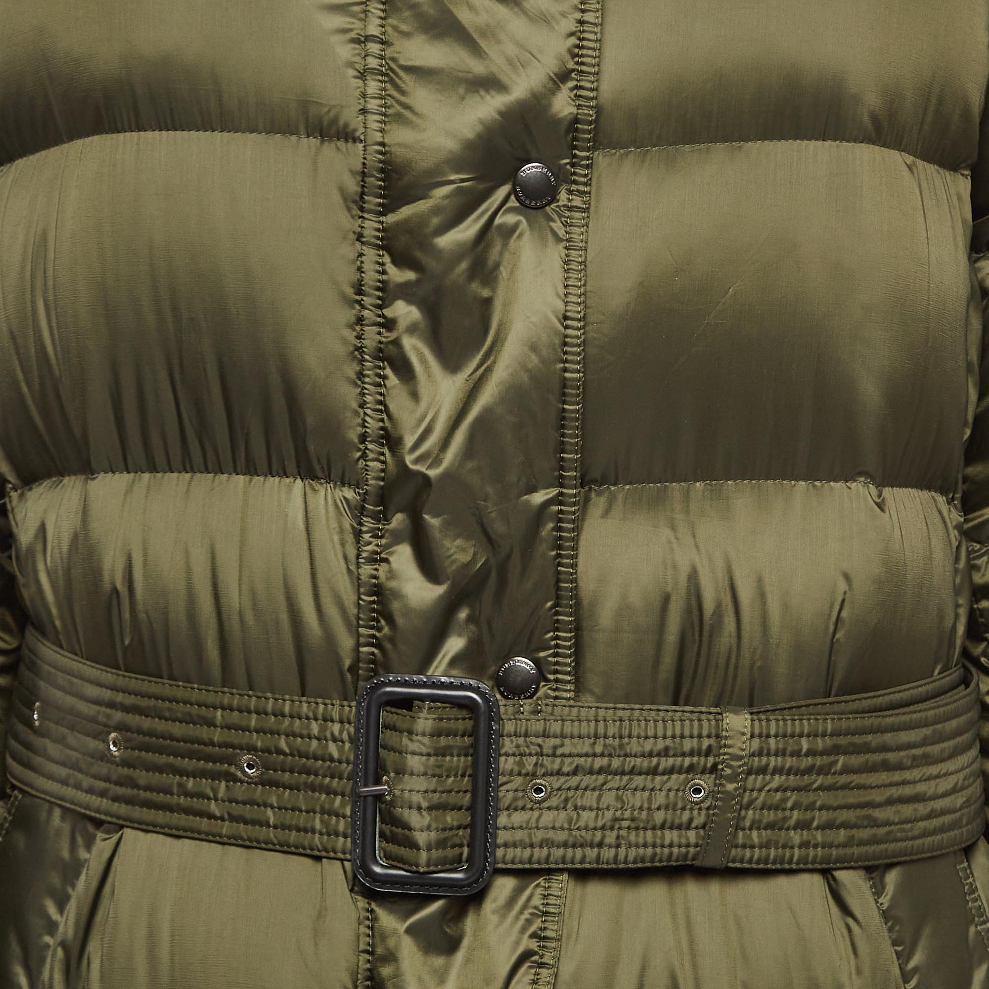 Burberry Olive Green Synthetic Quilted Puffer Down Coat M