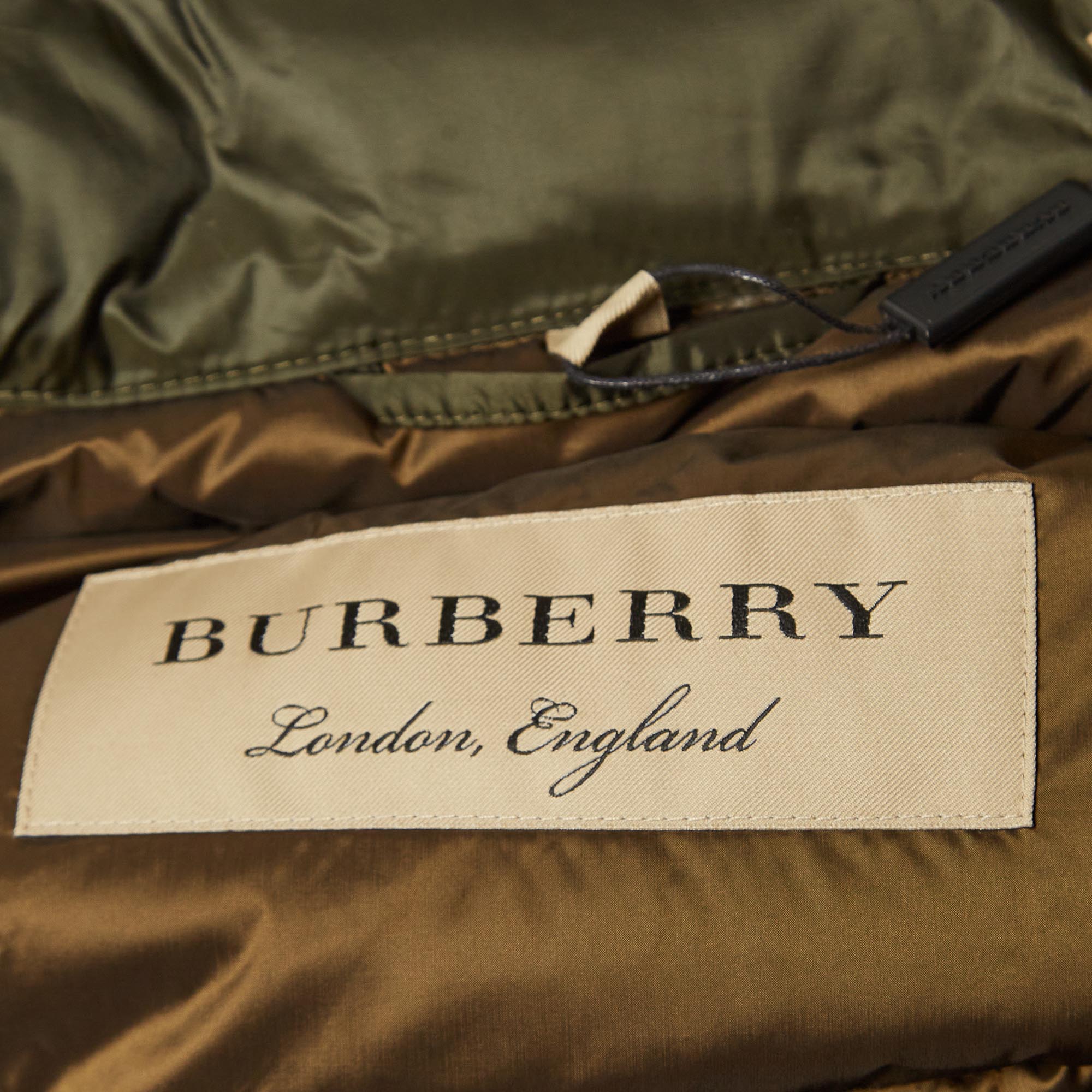 Burberry Olive Green Synthetic Quilted Puffer Down Coat M