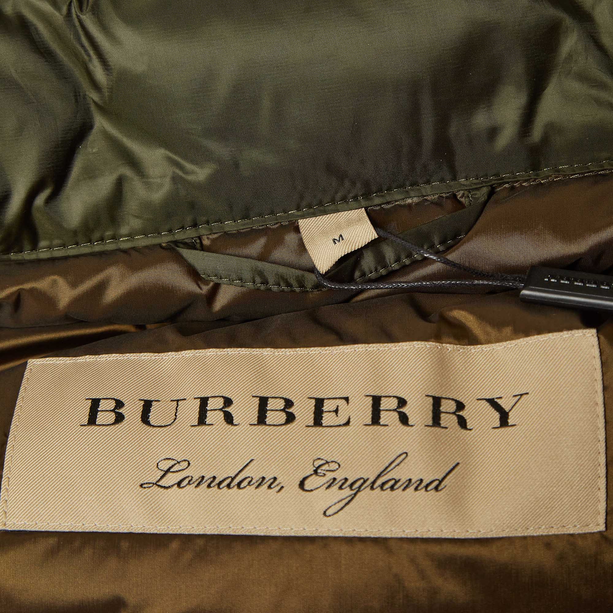 Burberry Olive Green Synthetic Quilted Puffer Down Coat M