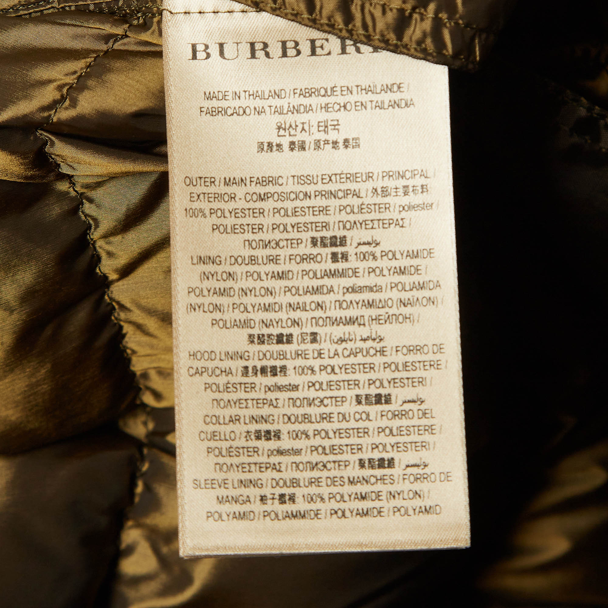 Burberry Olive Green Synthetic Quilted Puffer Down Coat M