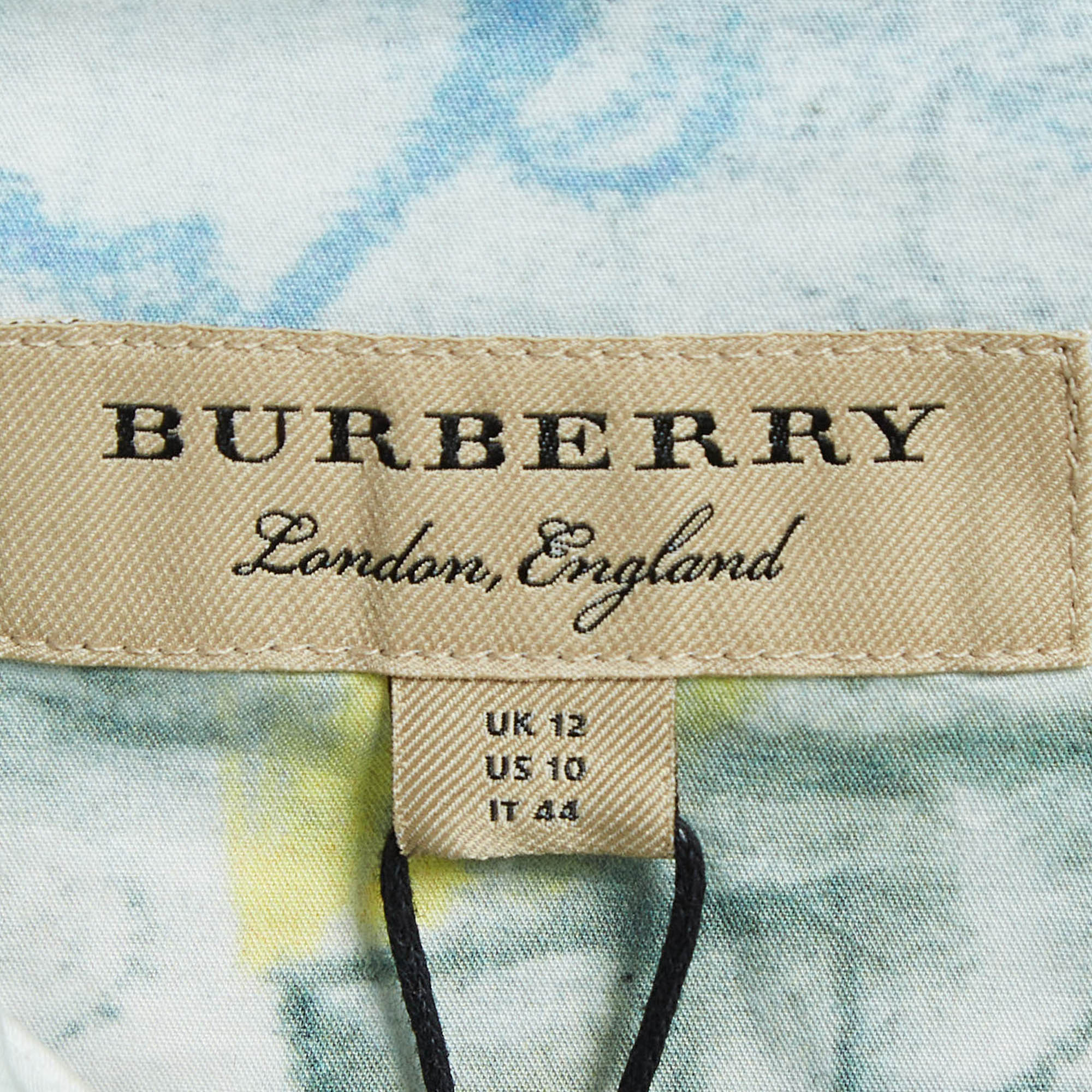 Burberry Multicolor Cotton Tie-Up Neck Full Sleeve Top M