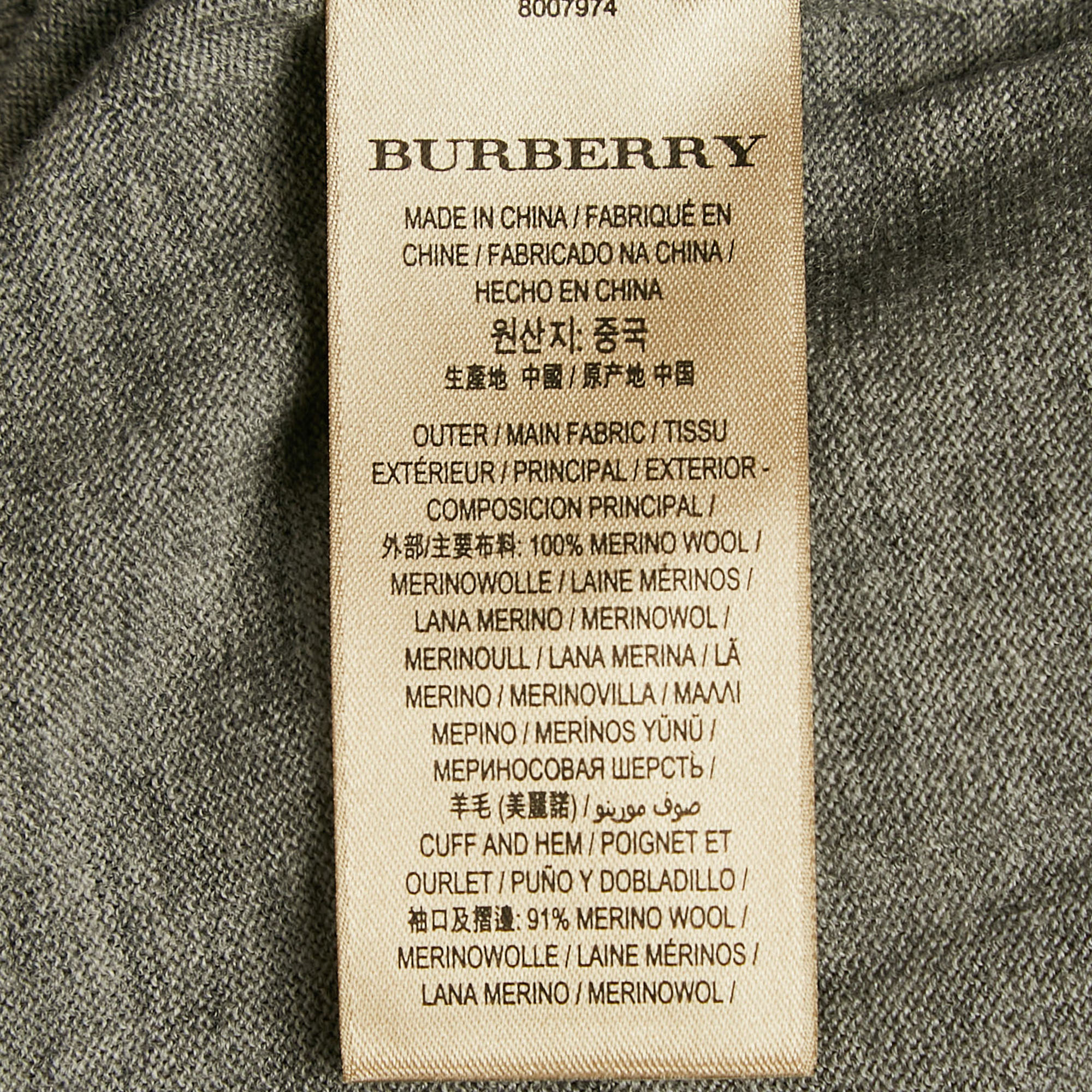 Burberry Grey Melanga Merino Wool Knit Patch Detail Sweatshirt M