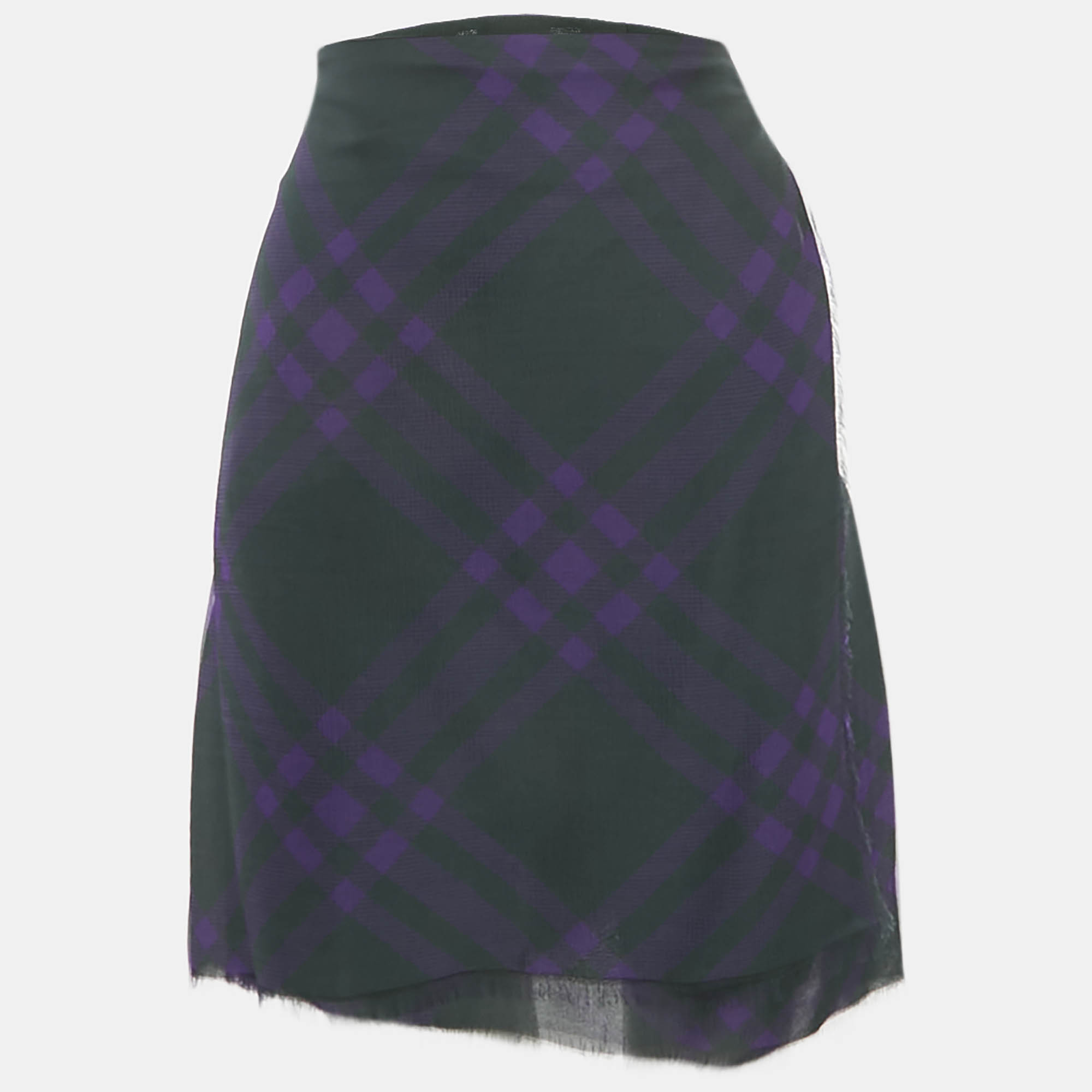 Burberry Dark Green/Purple Tartan Print Silk Pleated Wrap Skirt M
Burberry Dark Green/Purple Tartan Print Silk Pleated Wrap Skirt M