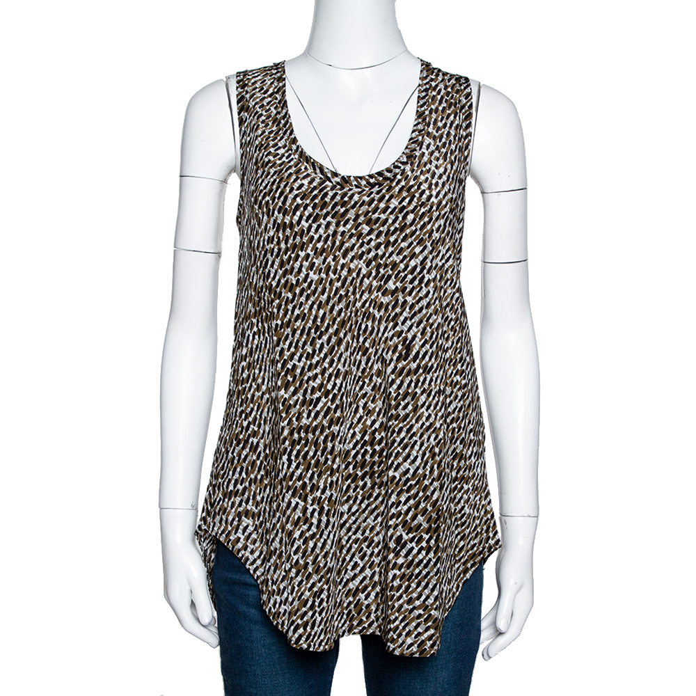 Image of Burberry Brit Sand Printed Silk Sleeveless Top XL
