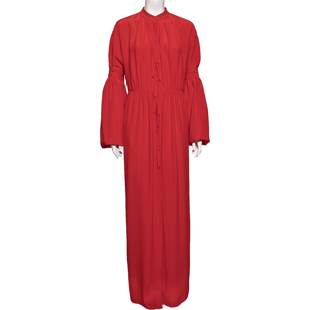 Burberry Red Silk Button Down Maxi Dress M