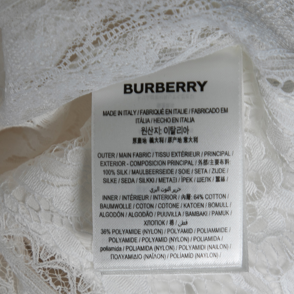 Burberry White Satin Silk & Chantilly Lace Sleeveless Slip Dress S
