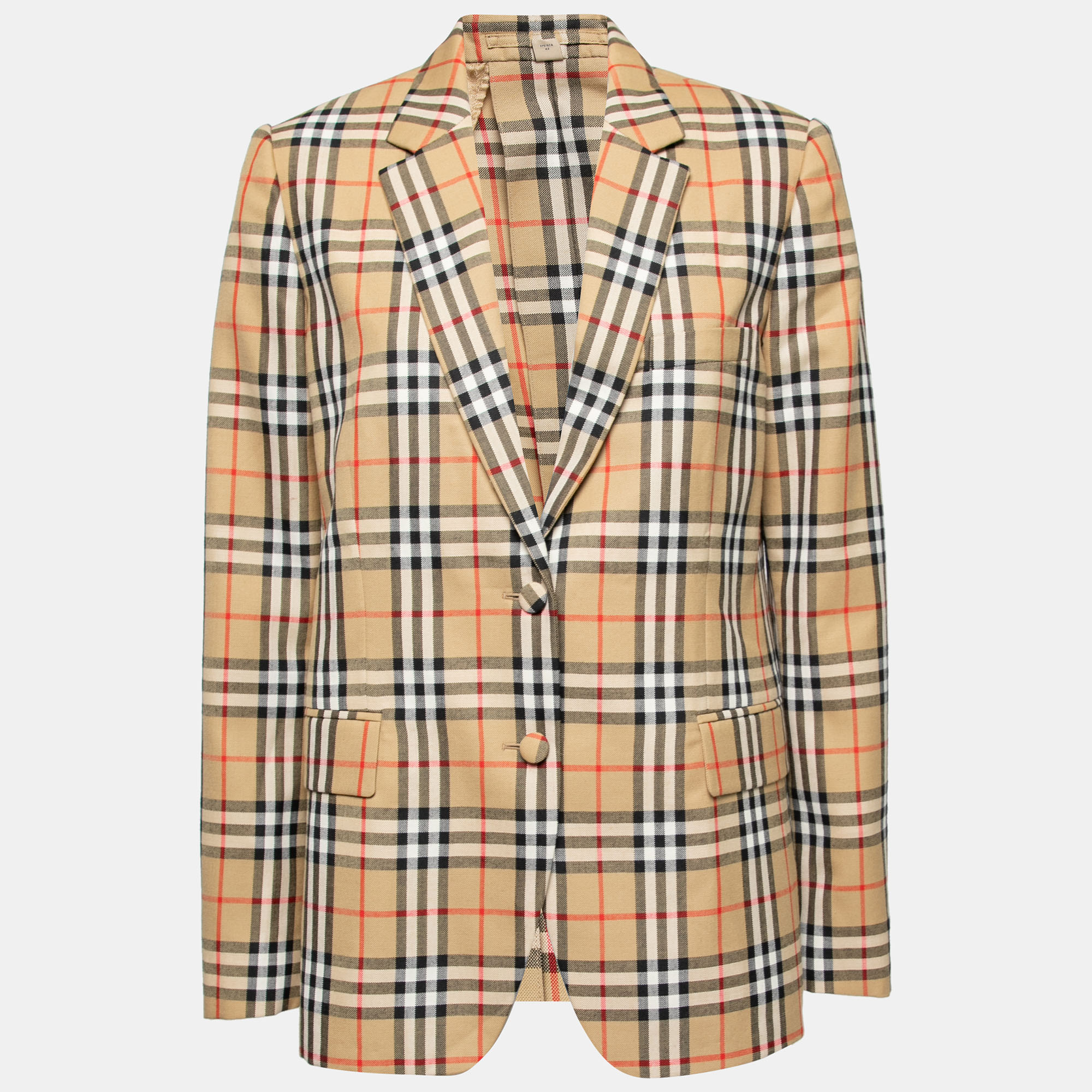 Burberry beige vintage check wool single breasted tailored blazer m