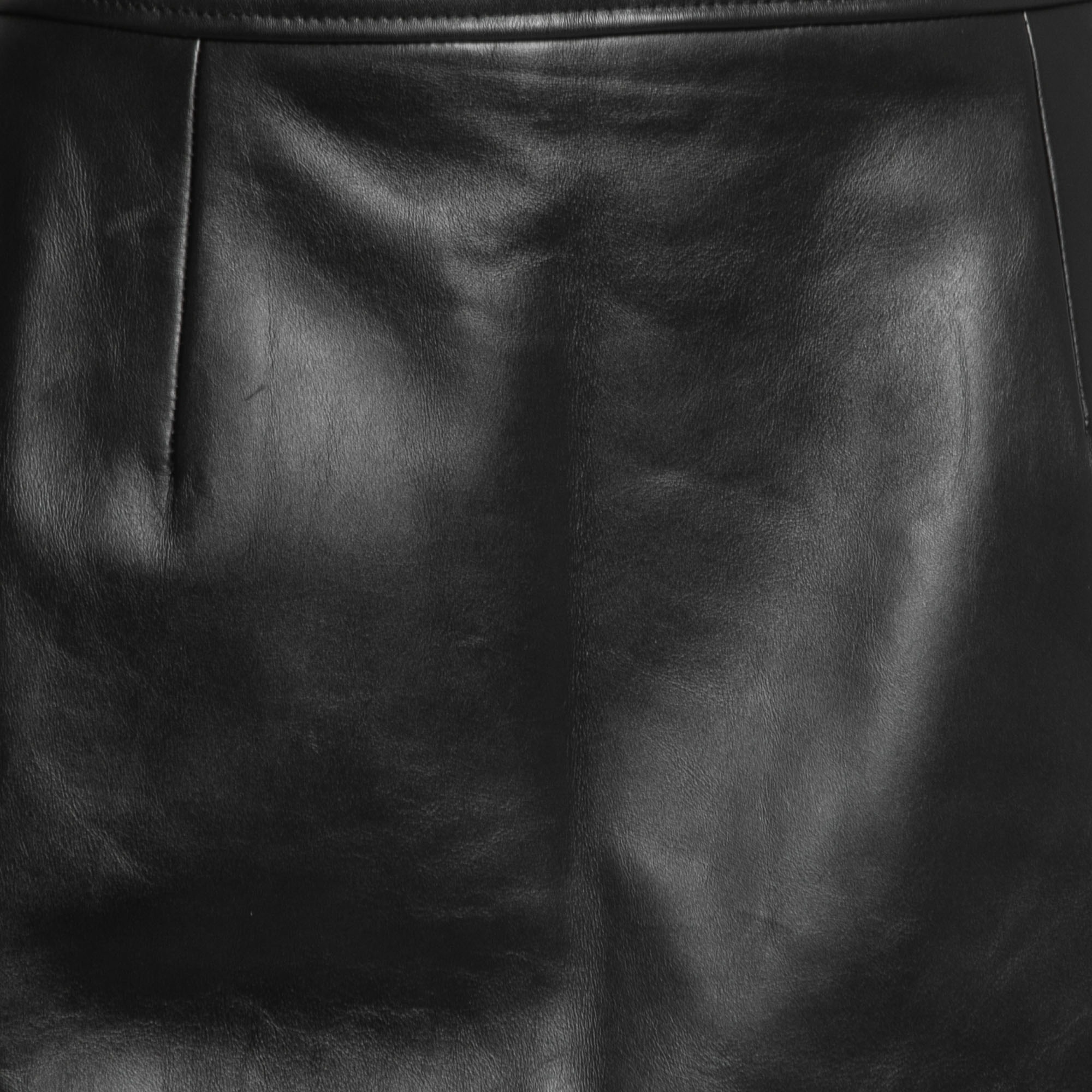 Burberry Black Leather Cut Out Pencil Skirt S