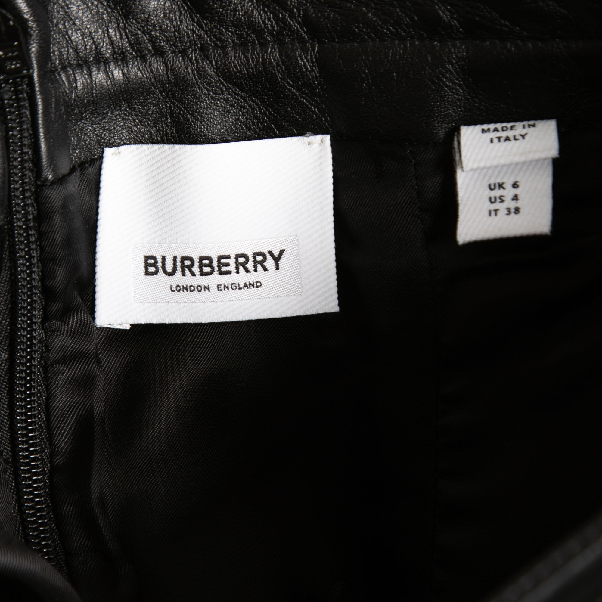 Burberry Black Leather Step-Through Pencil Skirt S