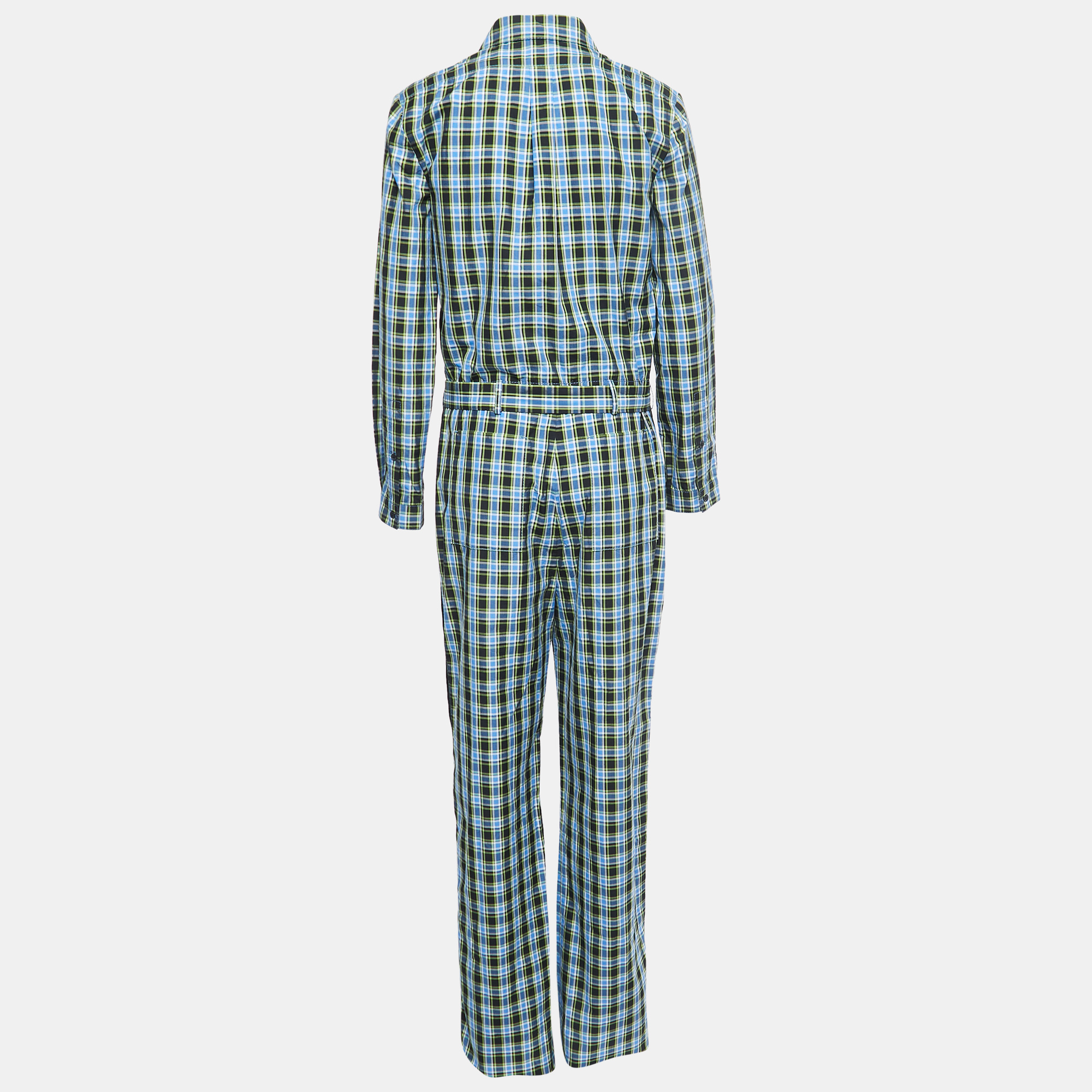Burberry Azure Blue Checked Cotton Lampton Belted Jumpsuit S