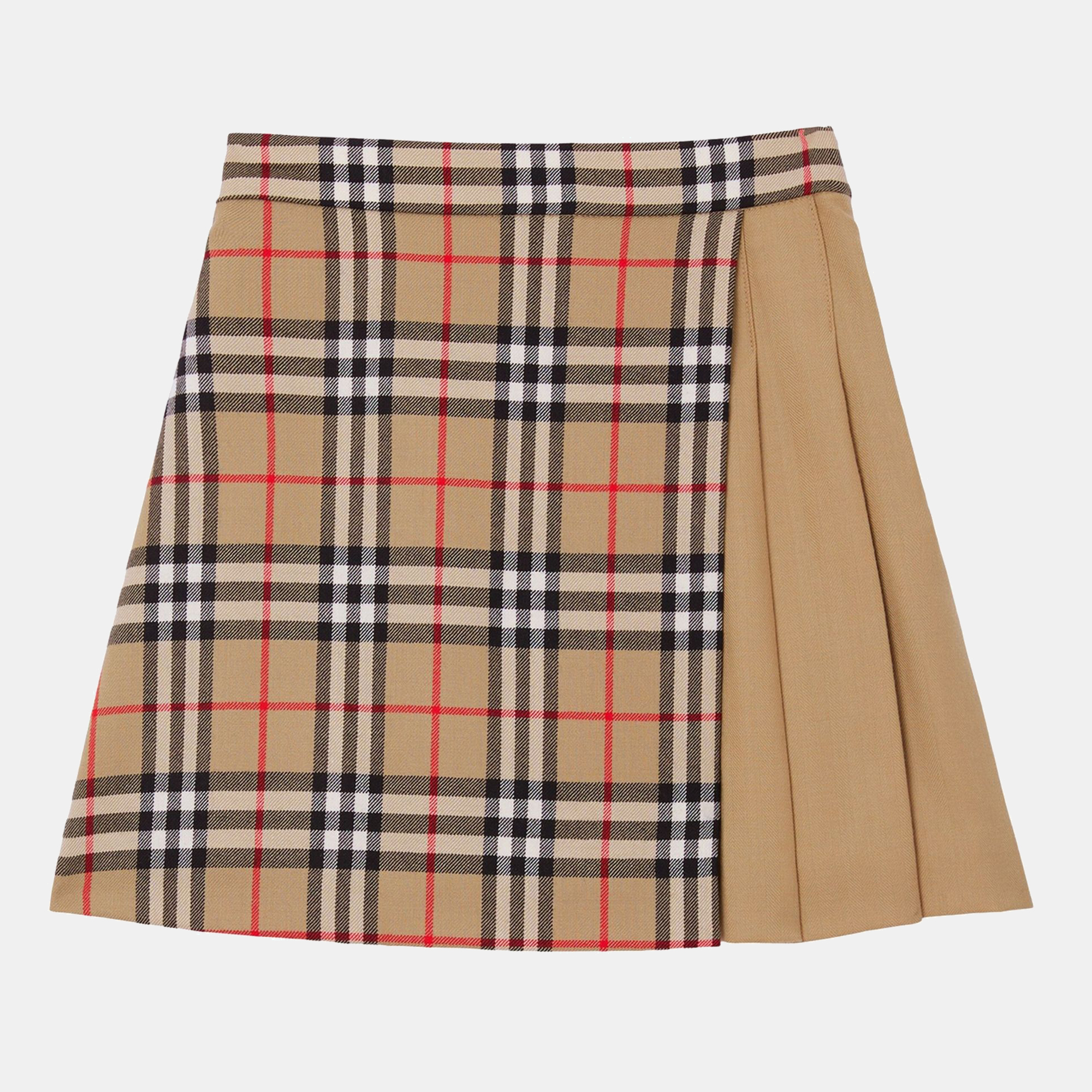 Burberry buberry (kids) beige multicolor wool vintage check pleated skirt - 4y us