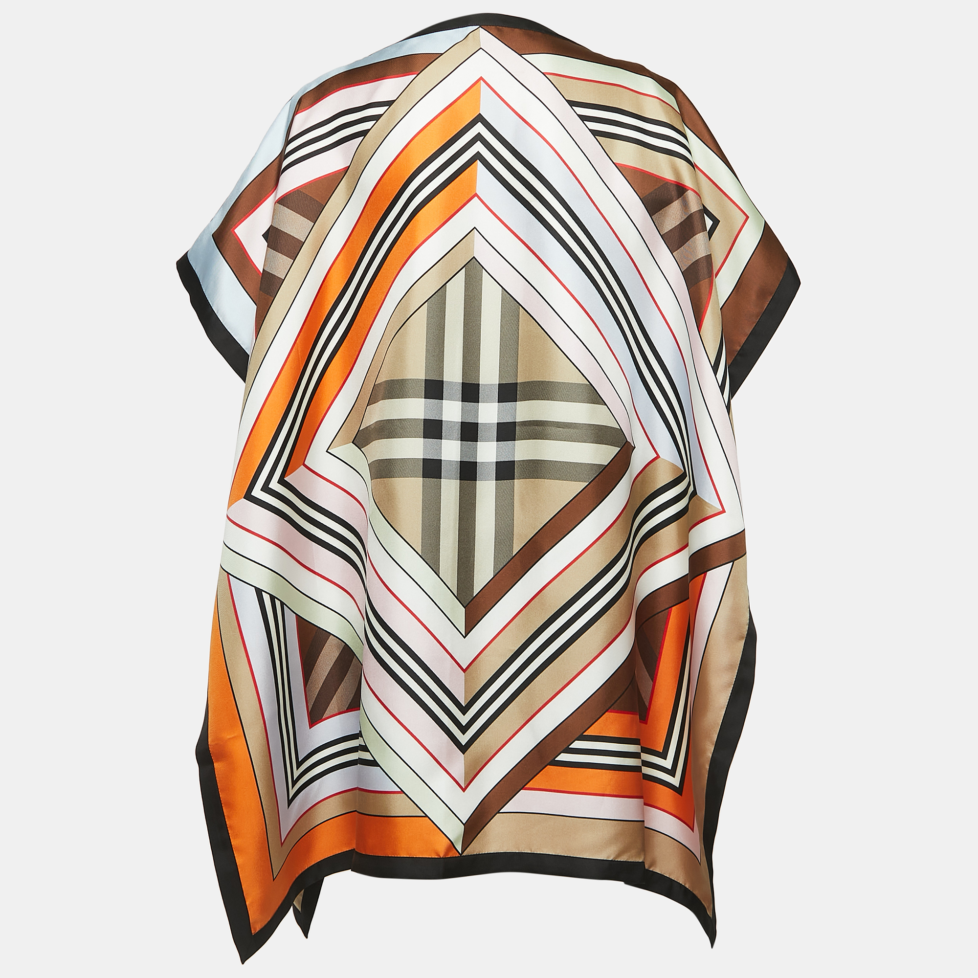 Burberry Multicolor Montage Print Silk Cape Coat One Size