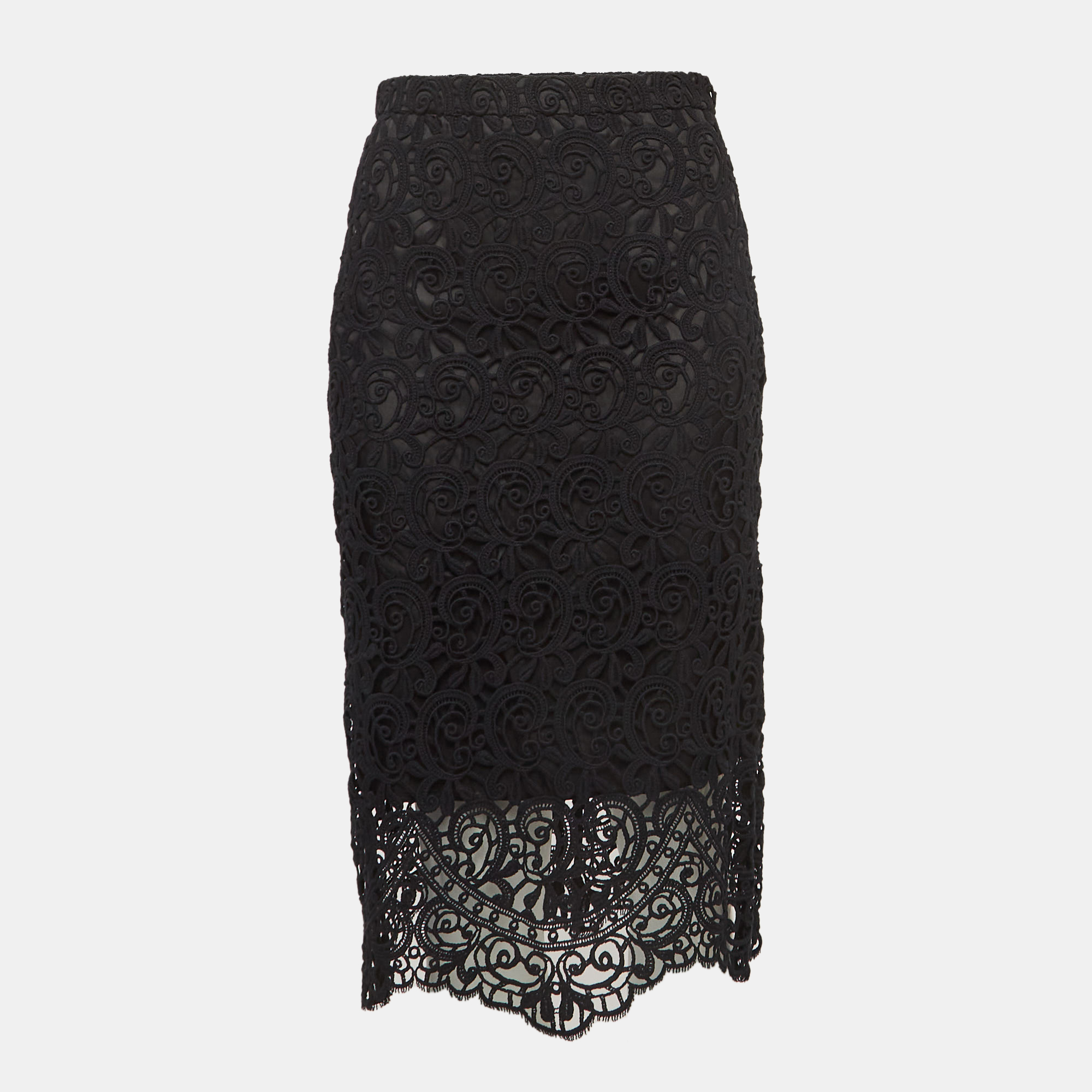 Burberry black macrame lace midi pencil skirt m