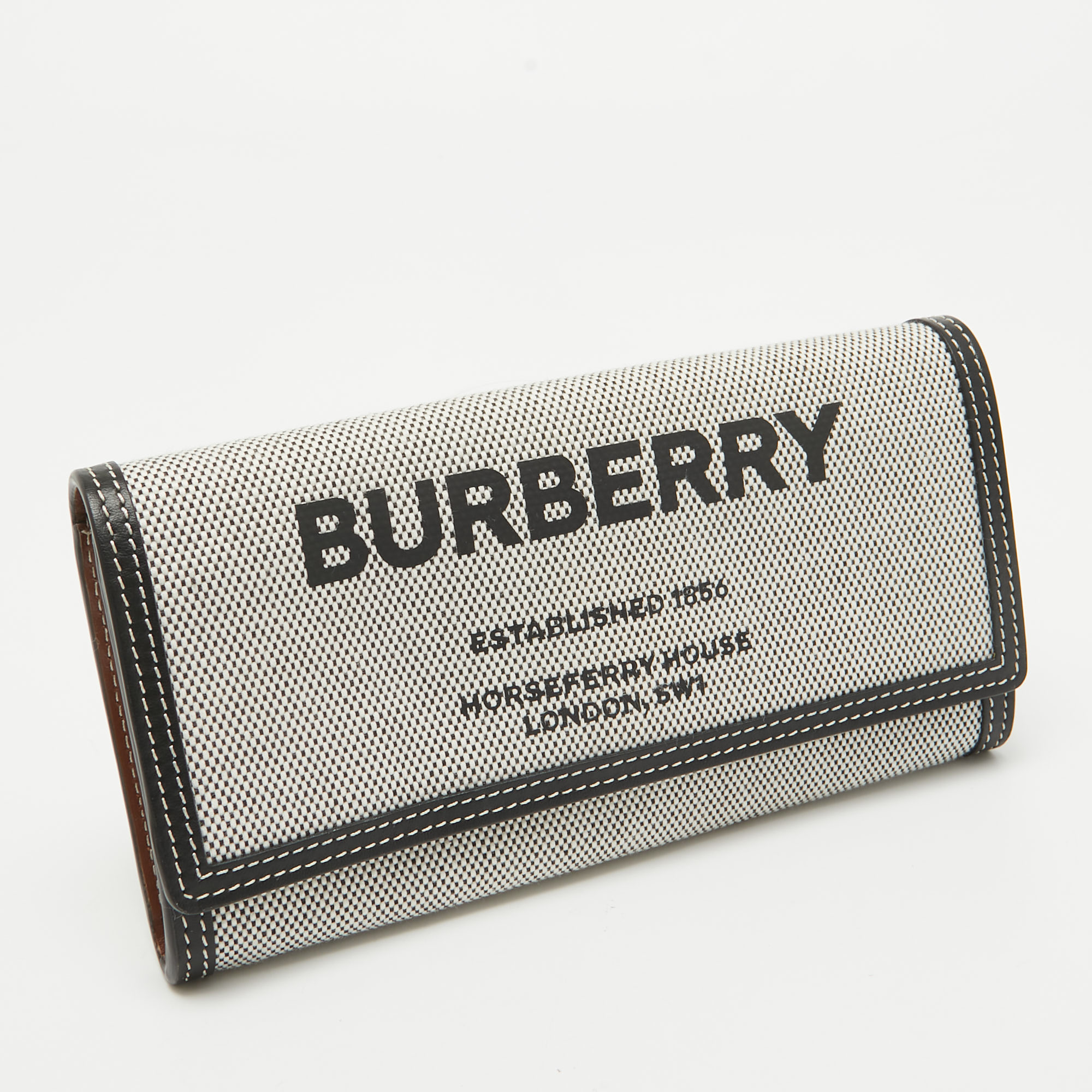 Burberry Black/White Canvas And Leather Halton Continental Wallet