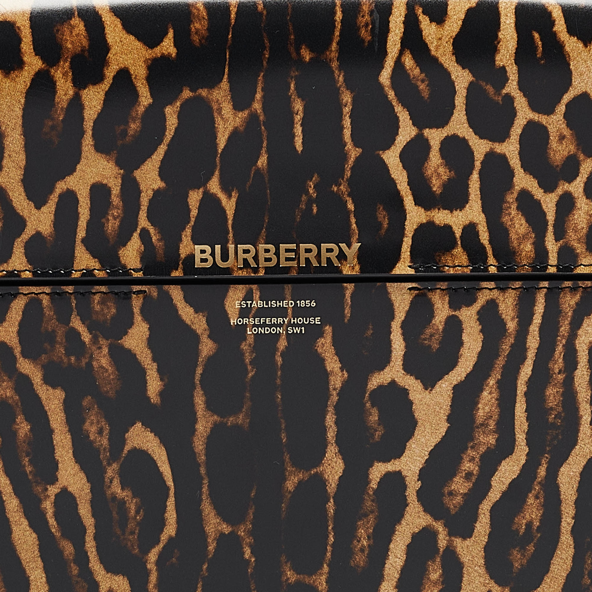 Burberry Black/Cream Leopard Print Glossy Leather Large Grace Shoulder Bag