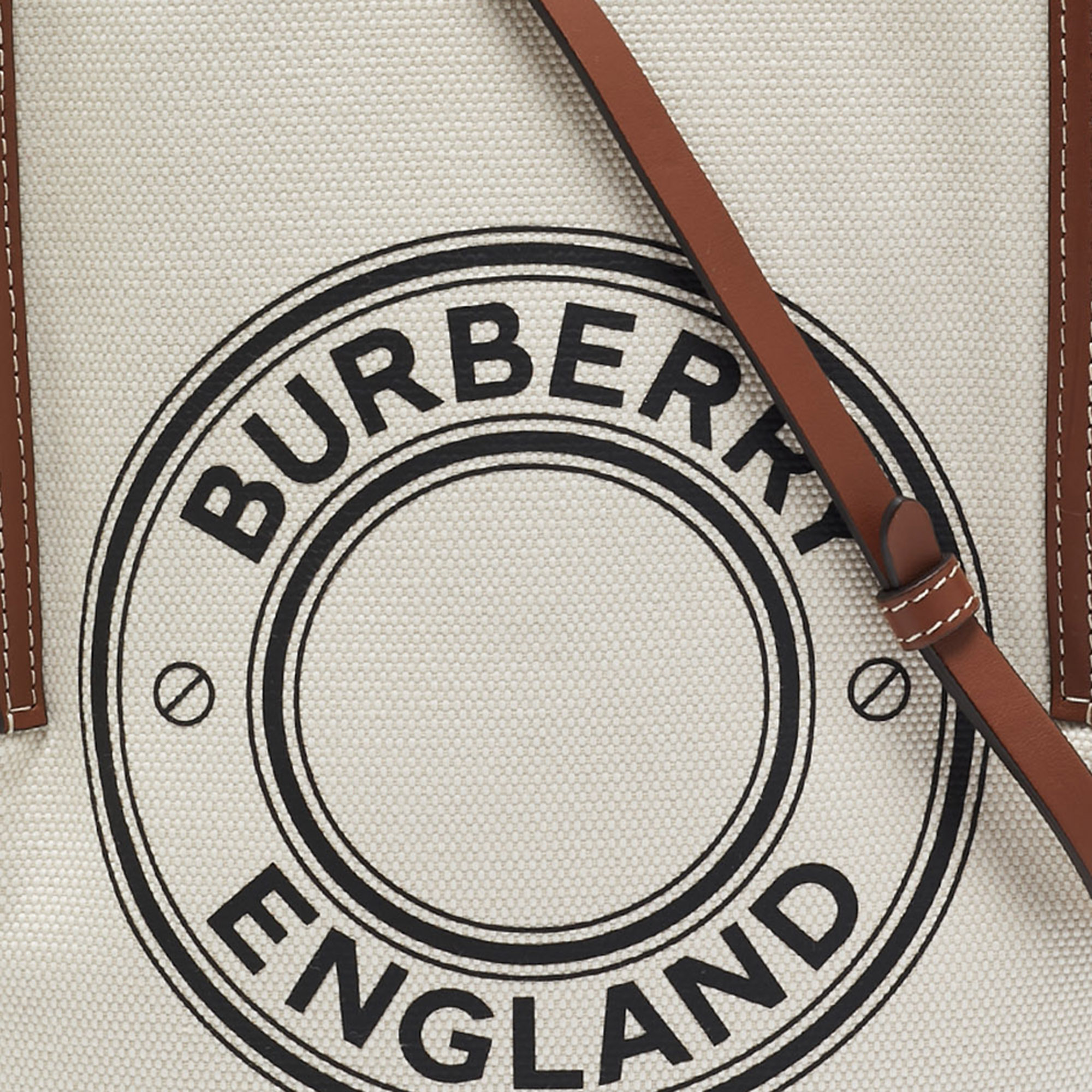 Burberry Off White/Brown Canvas And Leather Small Peggy Bucket Bag