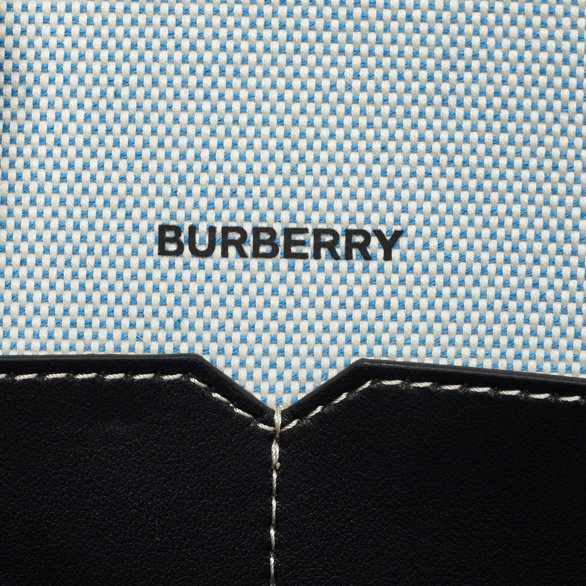 Burberry Blue/Black Canvas And Leather Soft Pocket Debossed Logo Tote