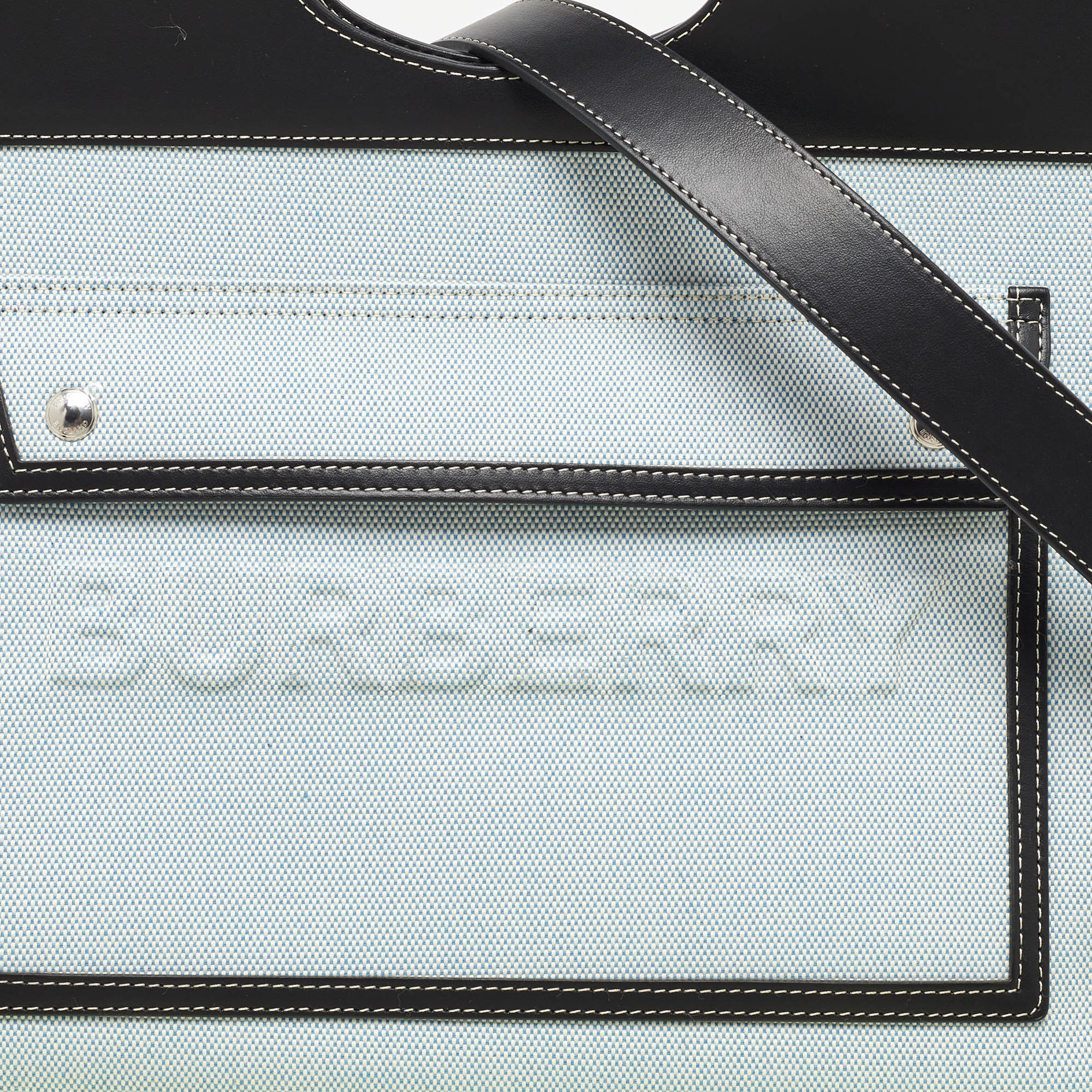 Burberry Blue/Black Canvas And Leather Soft Pocket Debossed Logo Tote