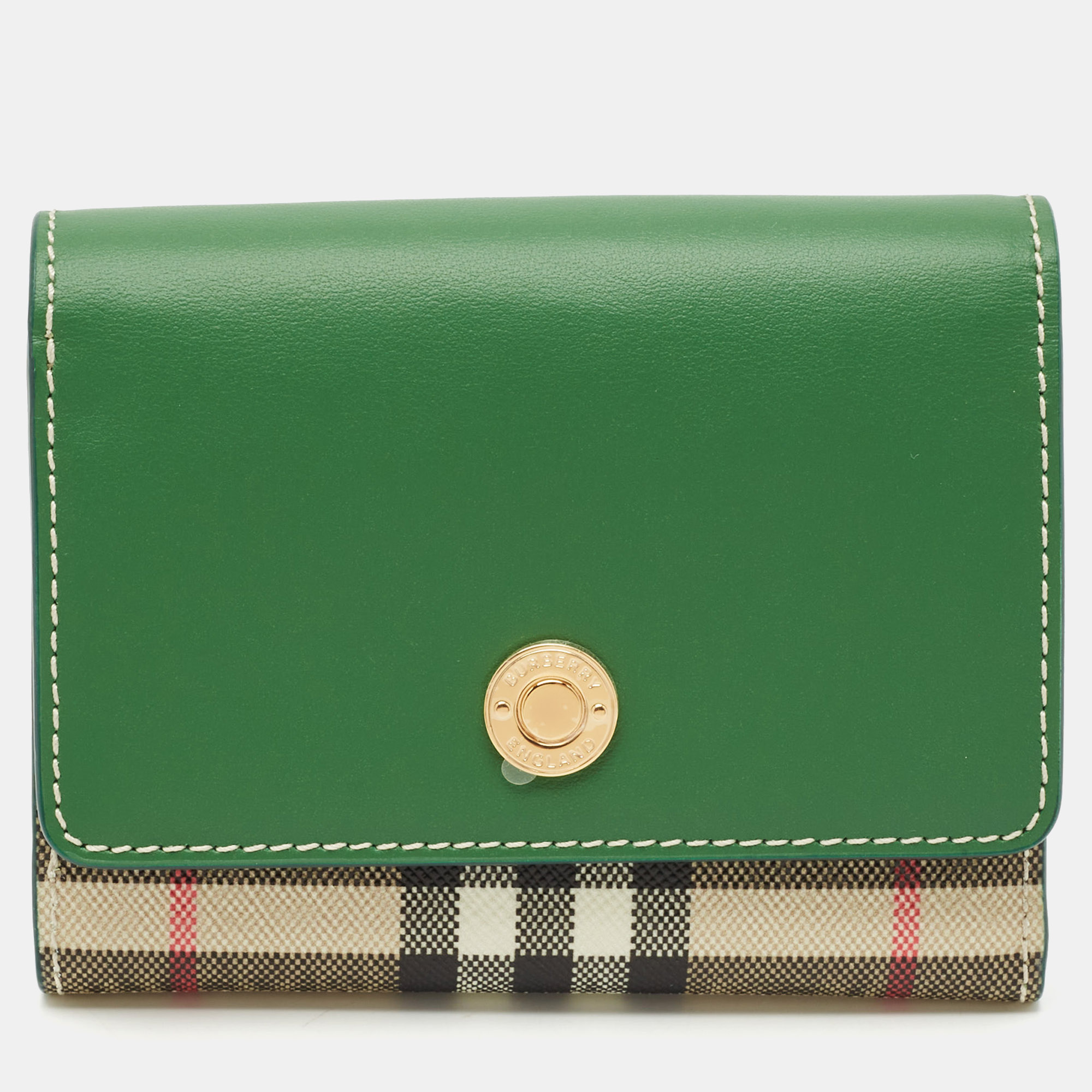 Burberry Green/Beige Housecheck Coated Canvas and Leather Lancaster Compact Wallet
Burberry Green/Beige Housecheck Coated Canvas and Leather Lancaster Compact Wallet