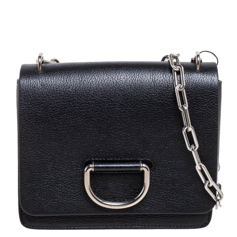 Image of Burberry Black Leather D-Ring Shoulder Bag