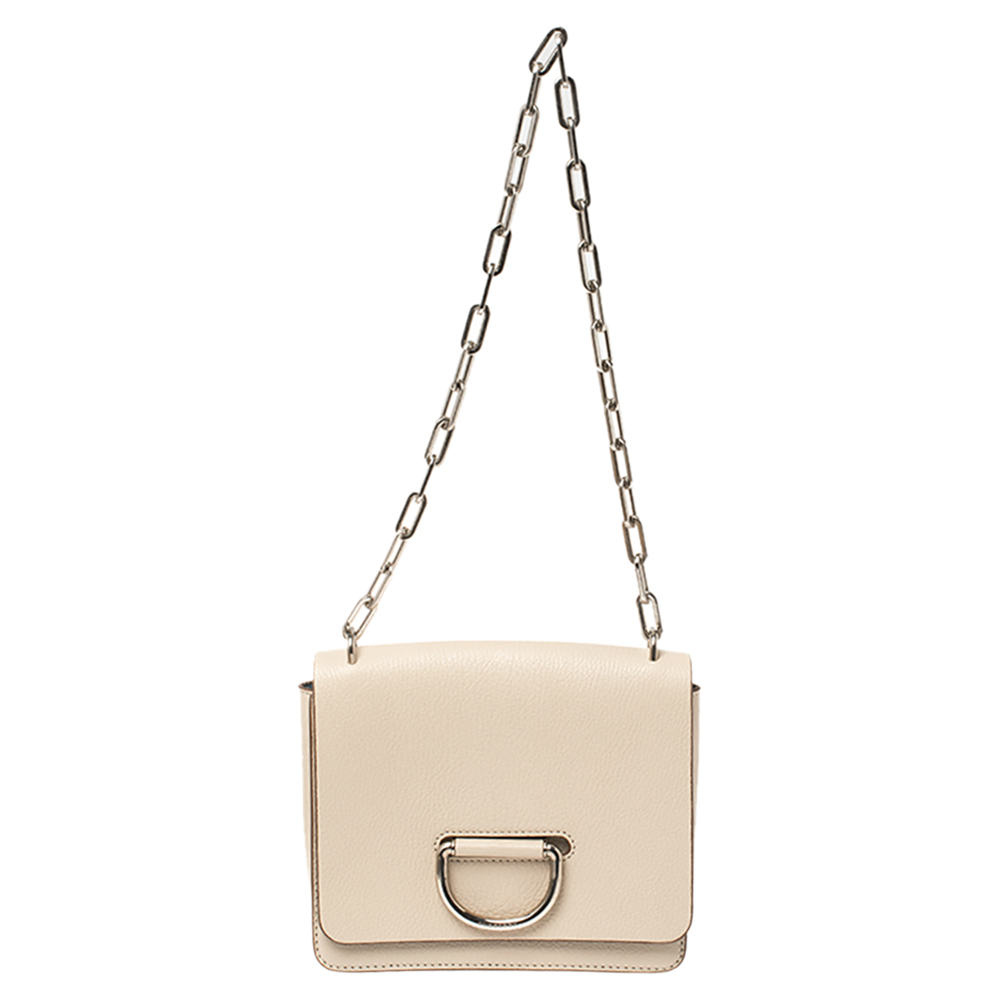 Image of Burberry Beige Leather Small D-Ring Chain Shoulder Bag