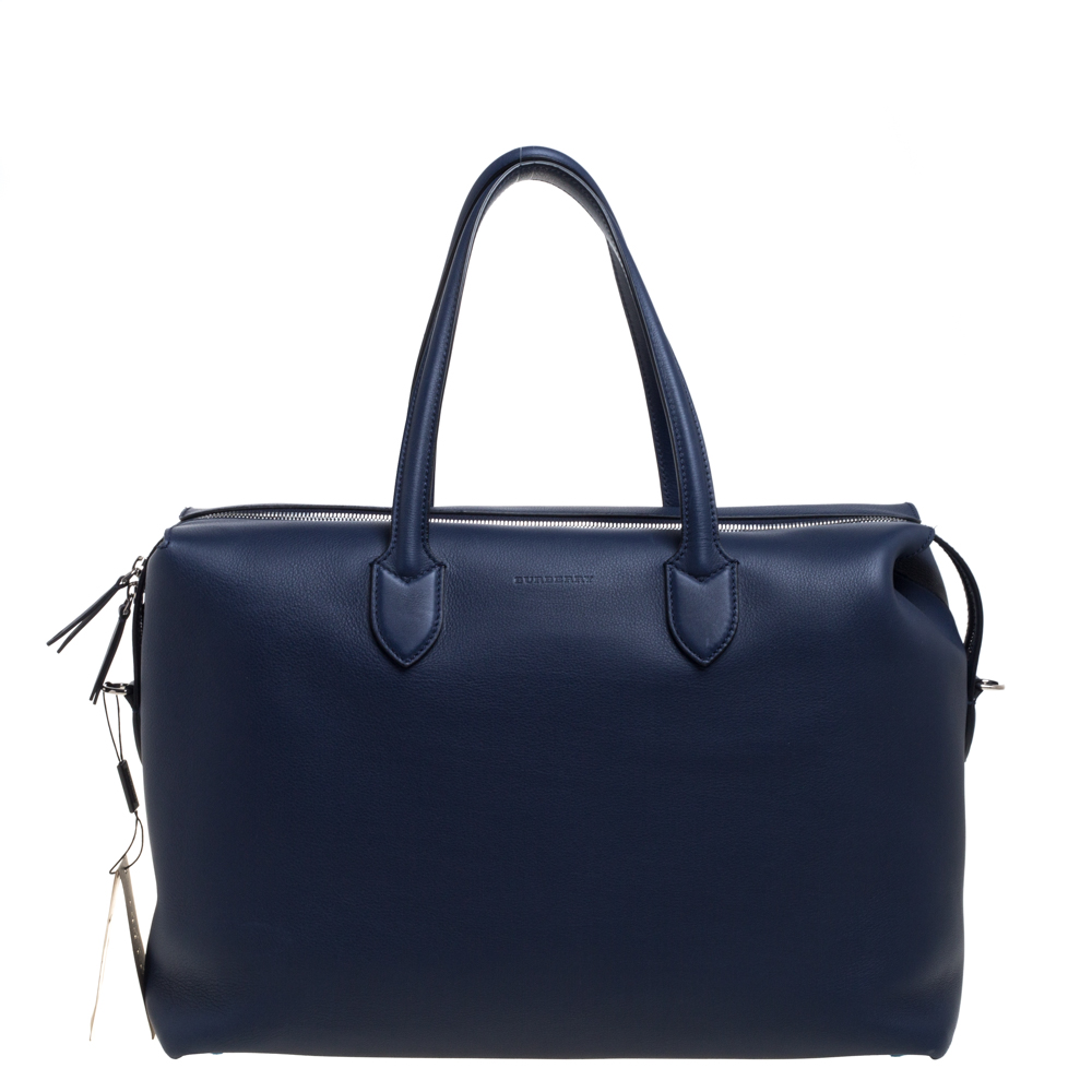 Burberry Regency Blue Leather Lawrence Holdall Weekend Bag