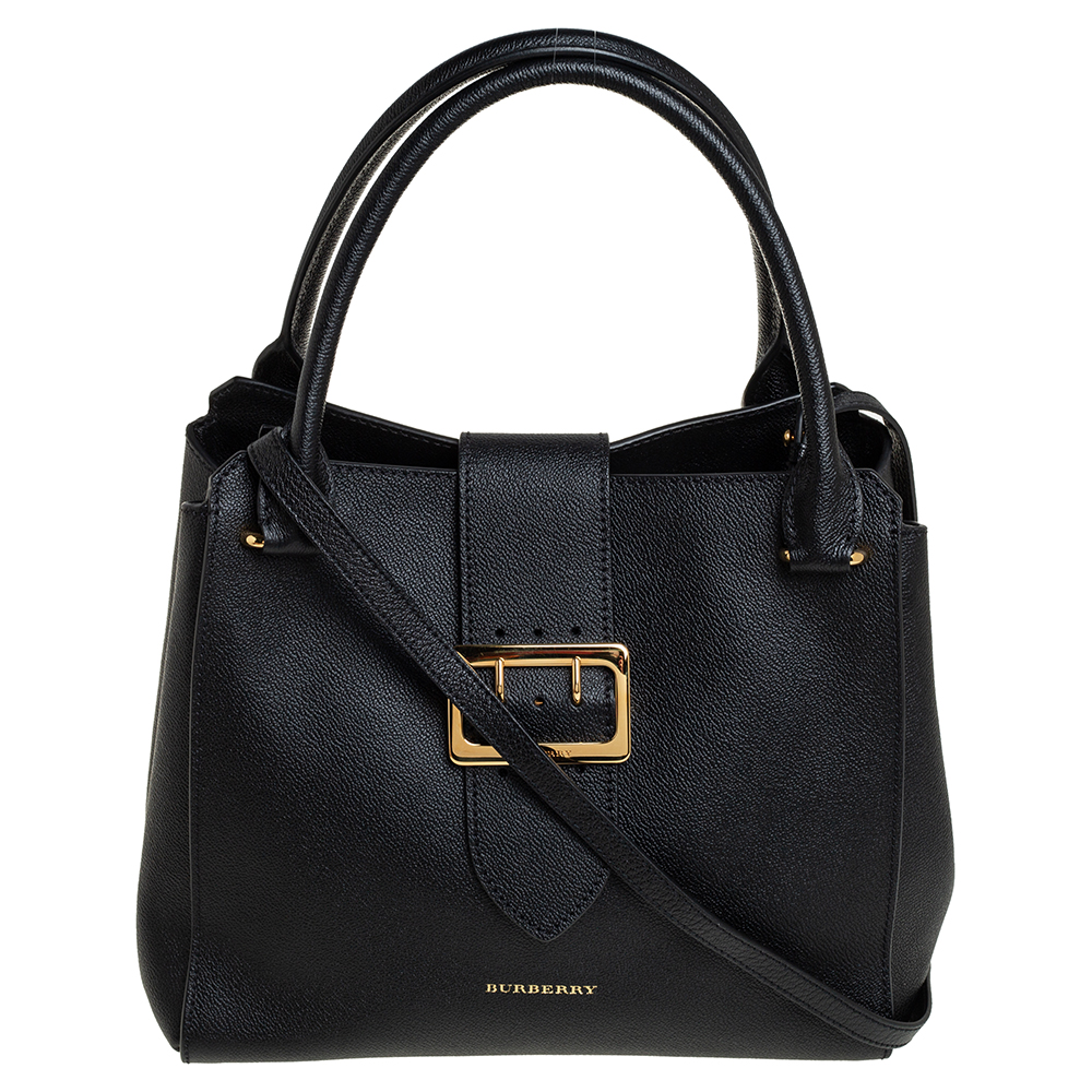 Burberry Black Grained Leather Medium Buckle Tote