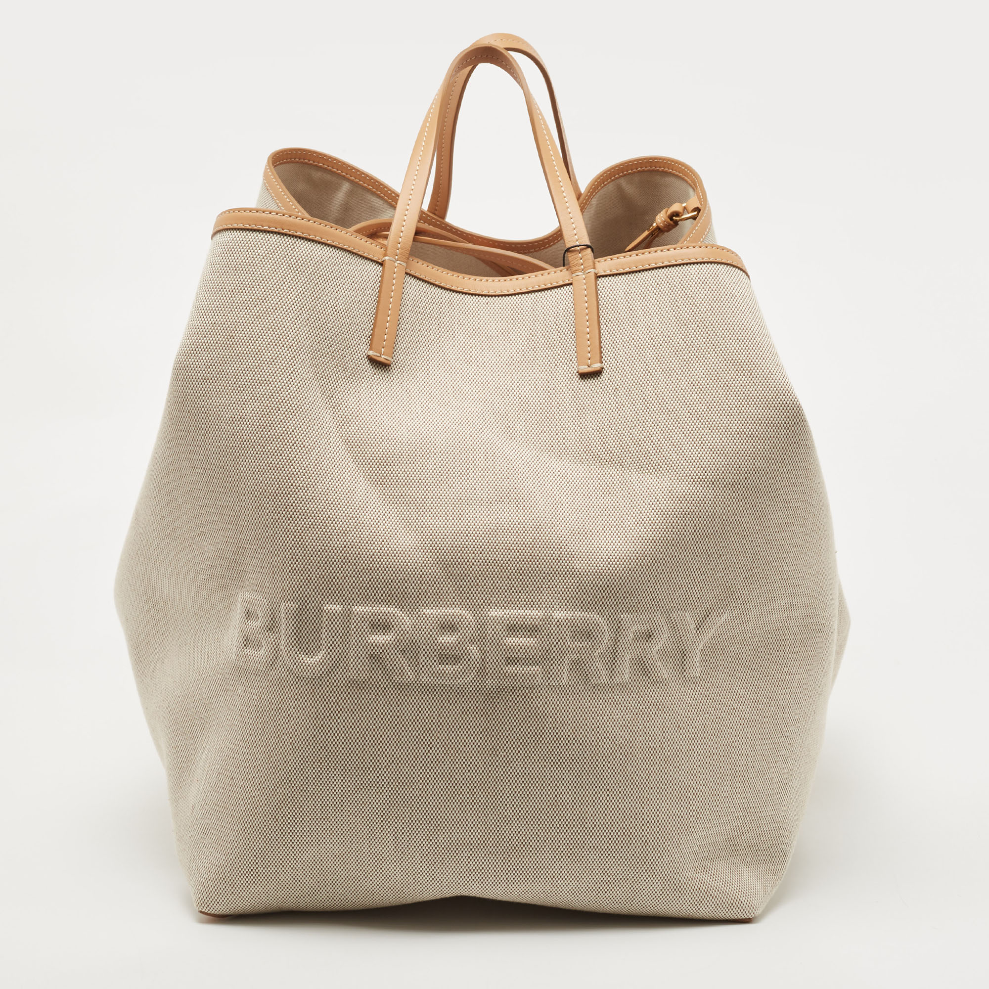 Burberry Natural/Beige Canvas And Leather XL Beach Tote