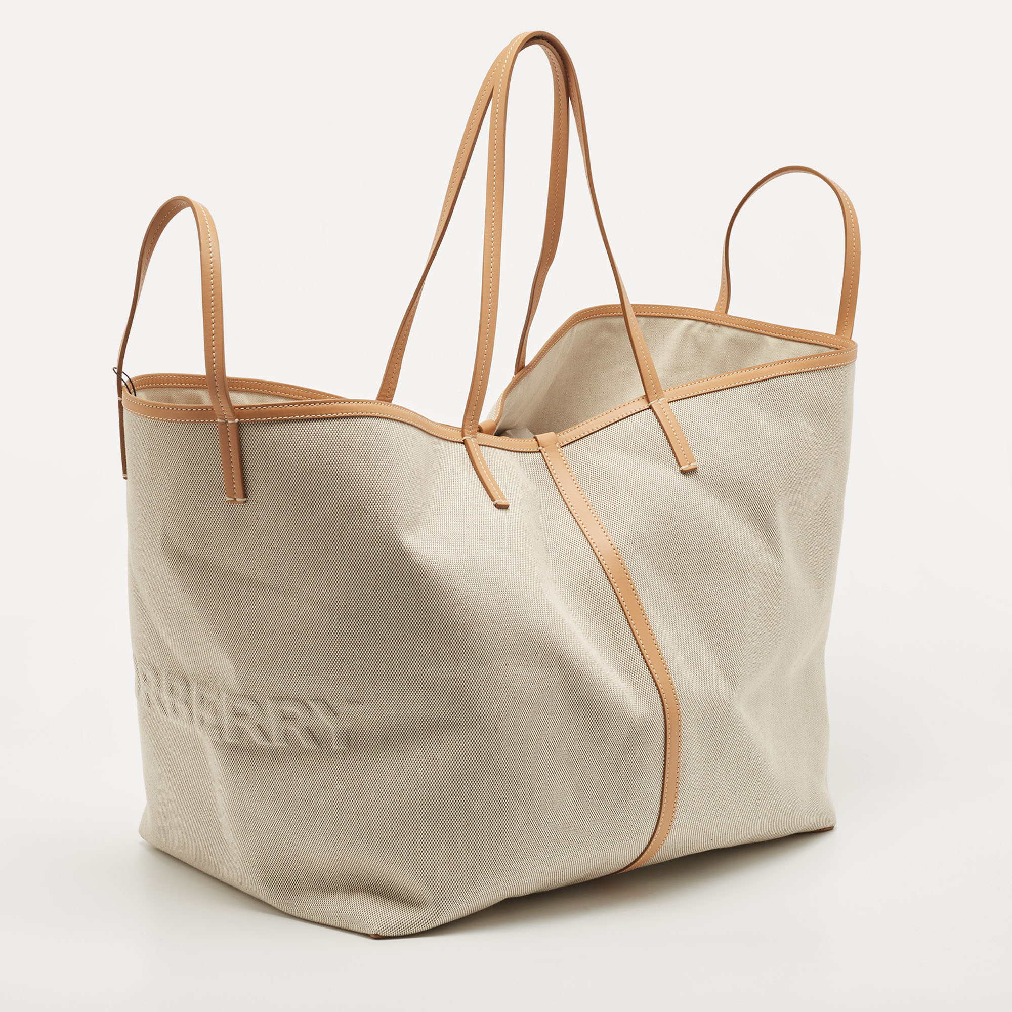 Burberry Natural/Beige Canvas And Leather XL Beach Tote