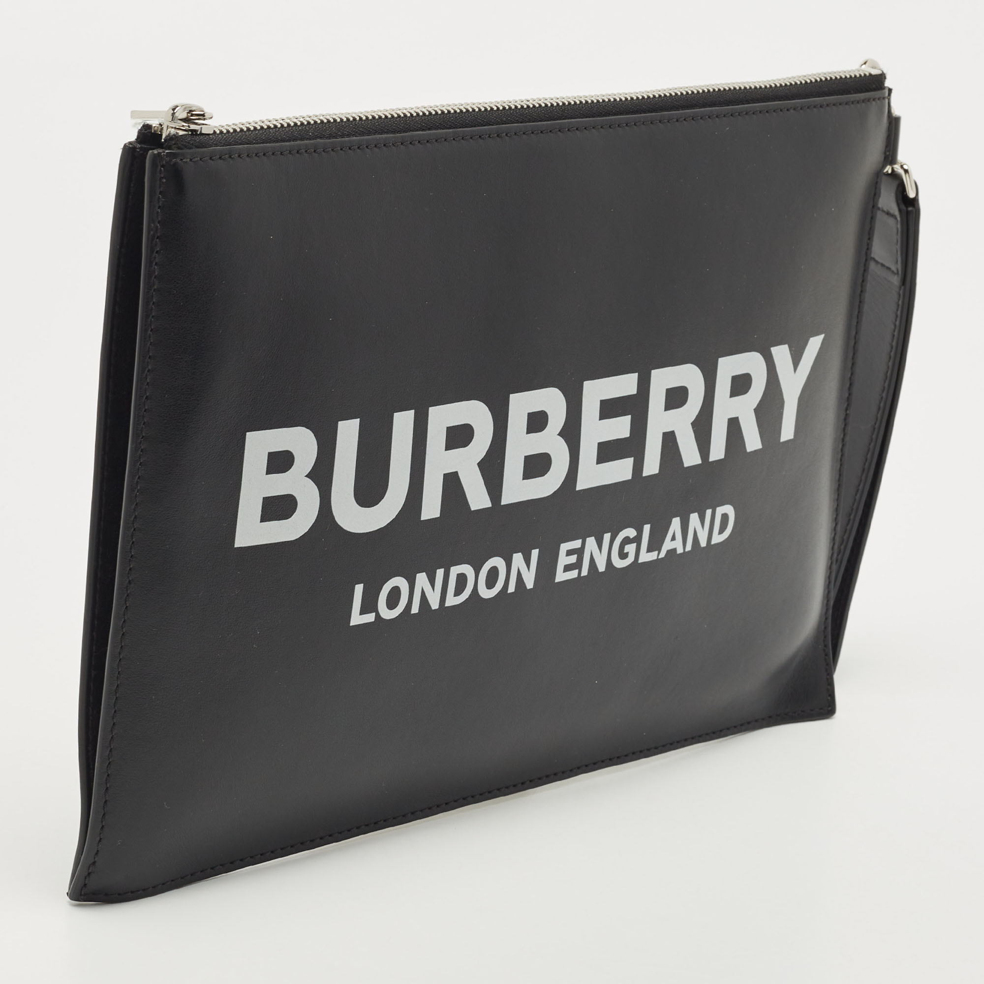 Burberry Black Printed Leather Edin Pouch