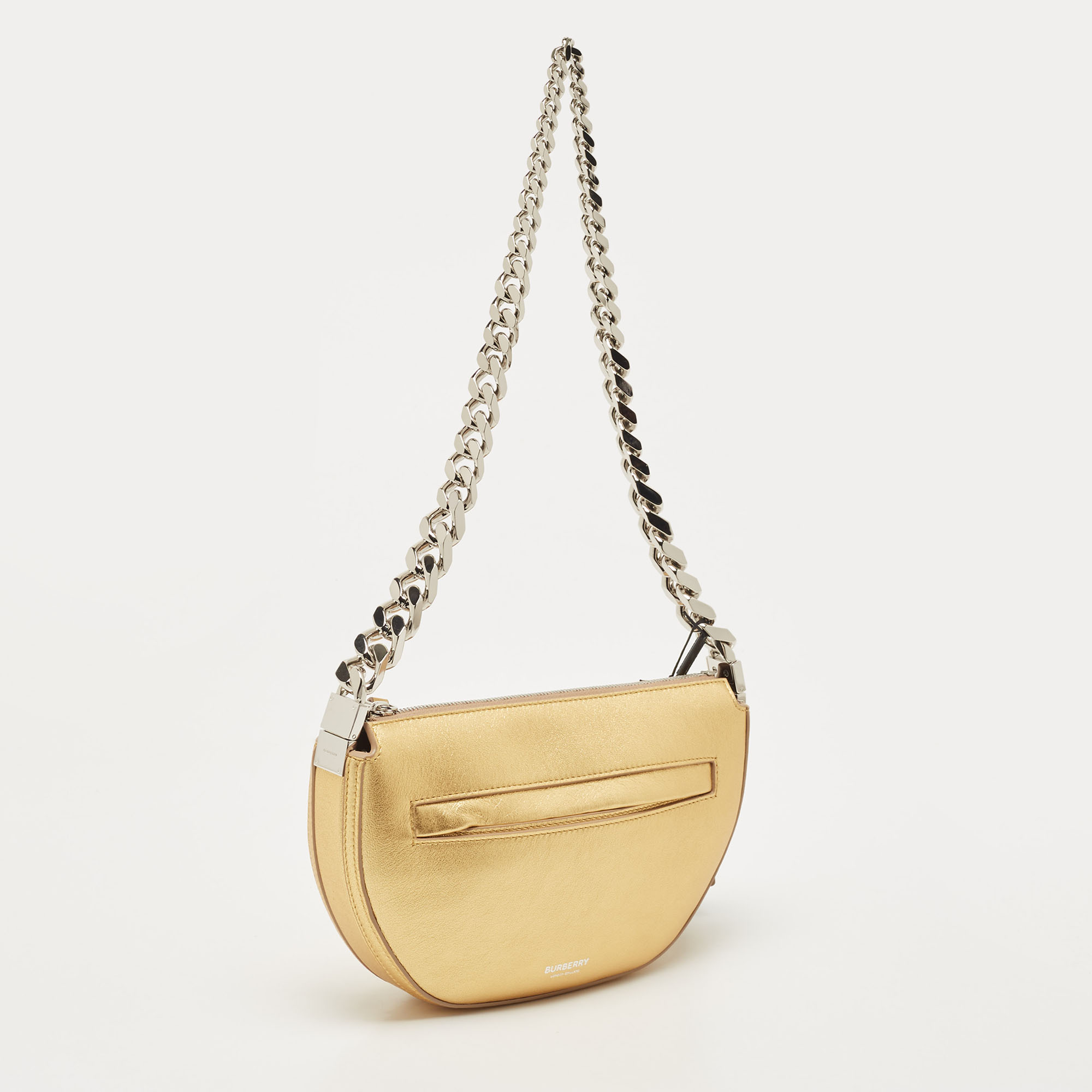Burberry Gold Leather Mini Olympia Zip Chain Bag
